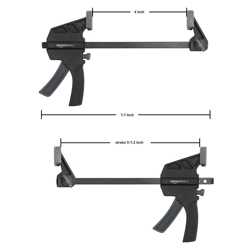 Amazon Basics 6-Piece Trigger Clamp Set, 2 Pack of 4-inch, 4 Pack of 6-inch, Black/Grey