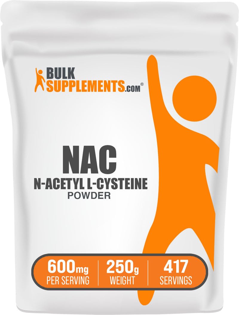 BulkSupplements.com مسحوق NAC - إن-أسيتيل سيستين 600 ملغ، مكمل NAC - دعم مضاد للأكسدة، خالٍ من الغلوتين - 600 ملغ لكل جرعة، 417 جرعة، 250 غرام (8.8 أونصة) (عبوة من 1)