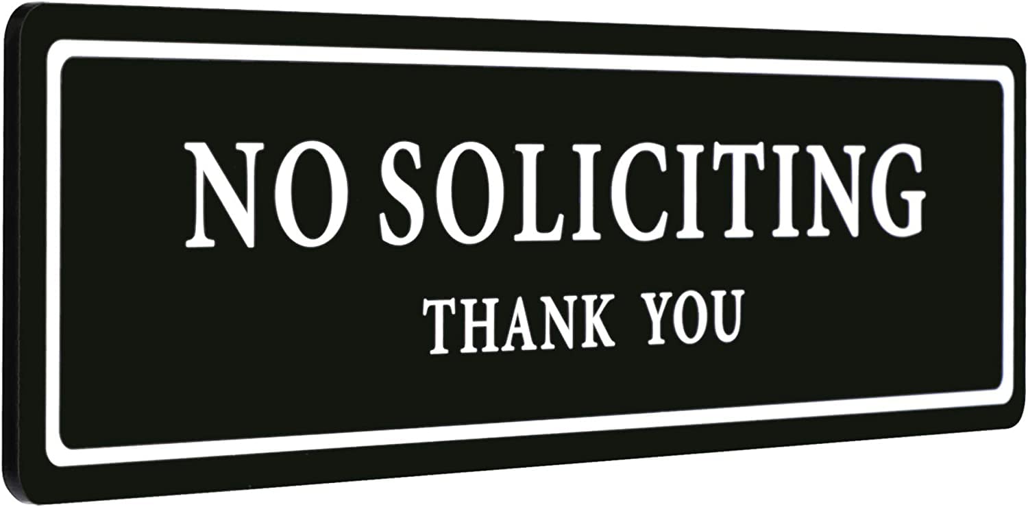No Soliciting Sign for House - Keep Solicitors Away, with Strong Adhesive Tape for Any Surface, 8.2 x 2.4 Inch, Stylish & Prominent Design, Perfect for Home Office Front Doors, Walls, Windows