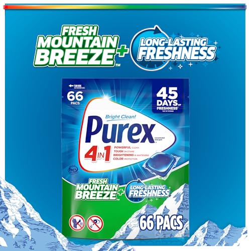 Purex 4-in-1 Laundry Detergent Pacs, Fresh Mountain Breeze, 66 Pacs