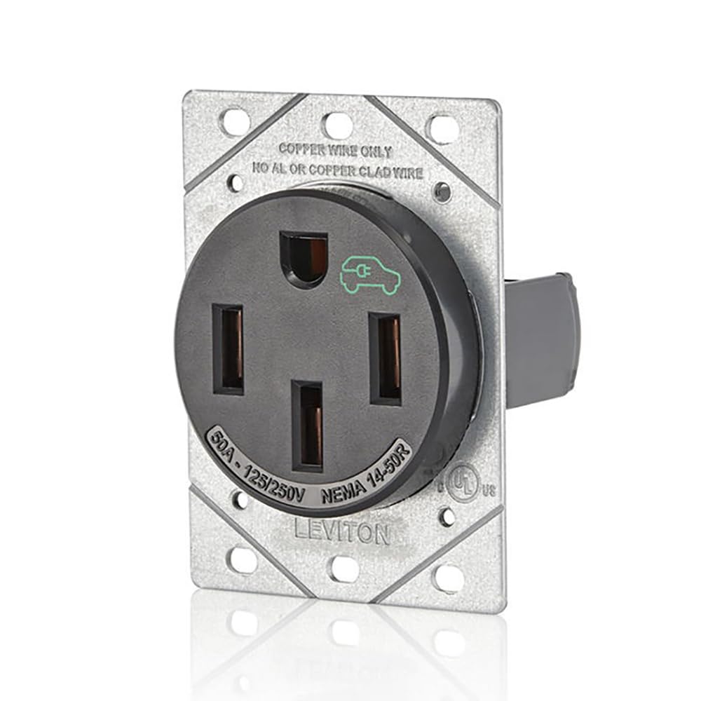 Leviton 50 Amp EV Charging Receptacle/Outlet, Heavy Duty, 1450R, Black