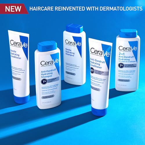 CeraVe Feuchtigkeitsspendendes Anti-Schuppen Shampoo, 1% Pyrithion-Zink Anti-Schuppen Behandlung mit Ceramiden, Niacinamid & Hyaluronsäure, hilft Schuppen zu beseitigen & lindert juckende Kopfhaut, sulfatfrei, 355 ml