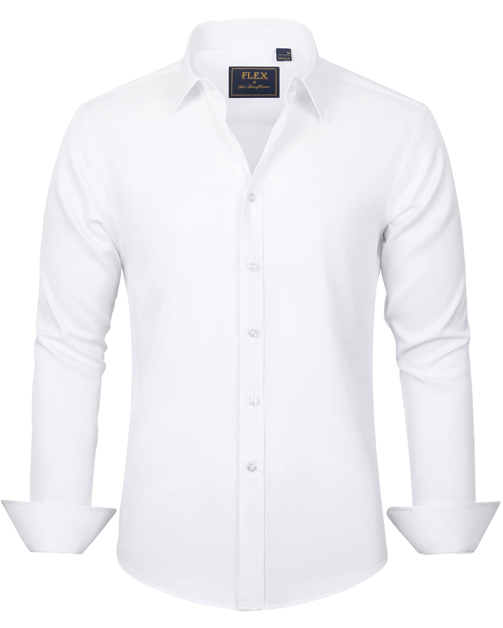 J.VER Herren Hemden Unifarben Langarm Stretch Bügelfrei Business Formelles Hemd Freizeit Button-Down-Hemd Weiß Medium