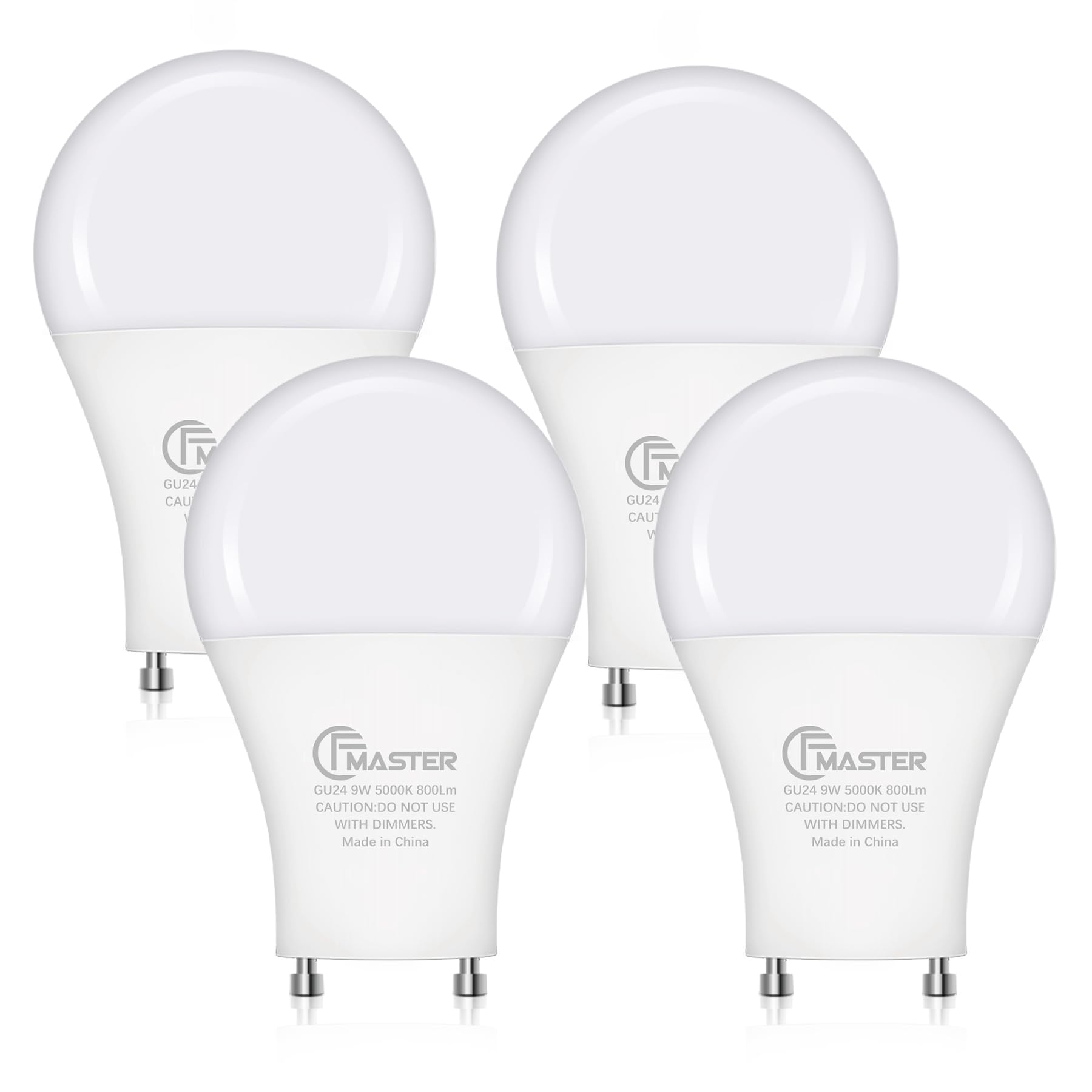 CFMASTER GU24 LED-Glühbirne, 5000K Tageslicht, 9W (100W Äquivalent), 800 Lumen, A19 Form GU24 LED-Lampen, Twist-and-Lock GU24 Stecksockel mit zwei Stiften, nicht dimmbar, UL ETL zertifiziert (4er-Pack)
