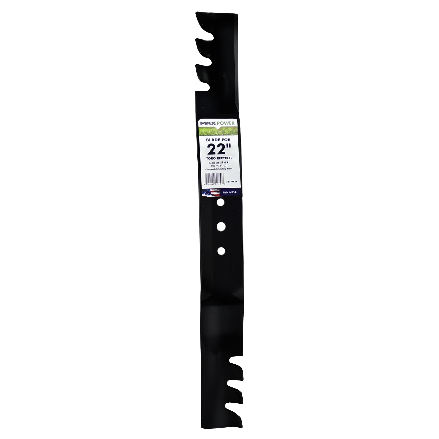 MaxPower 331376XB Commercial Mulching Mower Blade for 22" Toro Recyclers, Replaces OEM no. 108-9764-03, 131-4547-03, Black