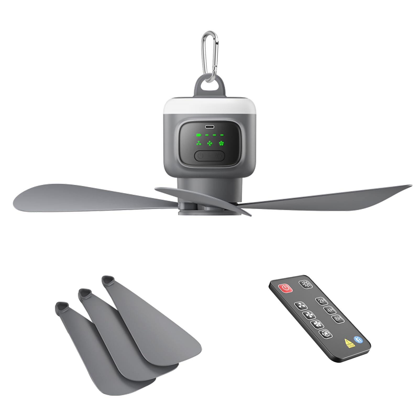 VVU&CCO 18' Tragbarer Deckenventilator mit Licht für Terrasse, Pavillon, Zelt, Veranda, Wohnmobil, 4 Geschwindigkeitsstufen mit Beleuchtung, 8 Stunden Timer & Nutzungsdauer bis zu 30 Stunden, 12000mAh Akku-Deckenventilator mit Fernbedienung