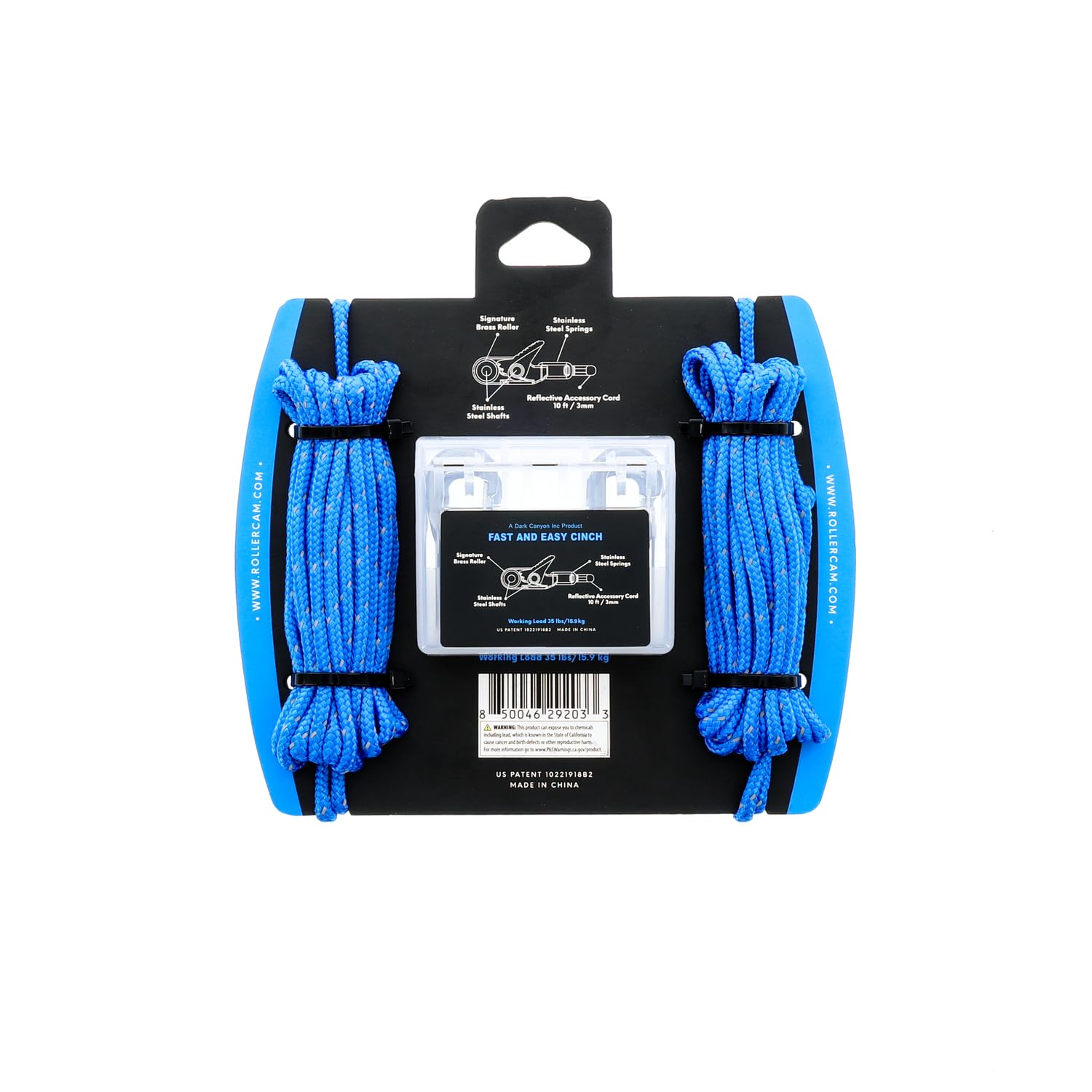 Roperoller - Cord and Rope Tightening and Cinching Tool with Rollercam Technology - Easy Secure Tie Down for Outdoor, Camping, and Boating Guy Lines - 6-Pack Includes Accessory Cord and Carry Case