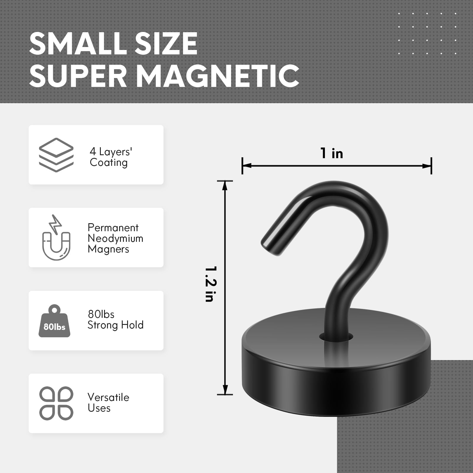 Neosmuk Magnetic Hooks, Cruise Ship Essentials, 80lb+ Heavy Duty Magnetic Hooks for Cruise Cabins, Refrigerator, Grill, Hanging, and Travel | Extra Strong Must-Haves Magnet Hook,Black