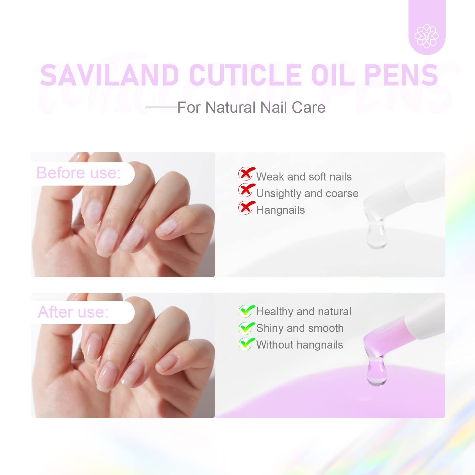 SAVILAND Natürlicher Nagelhautölstift: 6 Stück revitalisierendes Nagelhautöl für Nägel mit Vitamin E, repariert die Nagelhaut über Nacht, Nagelhautweicher, Nagelstärker, Schutz für geschädigte Haut und dünne Nägel