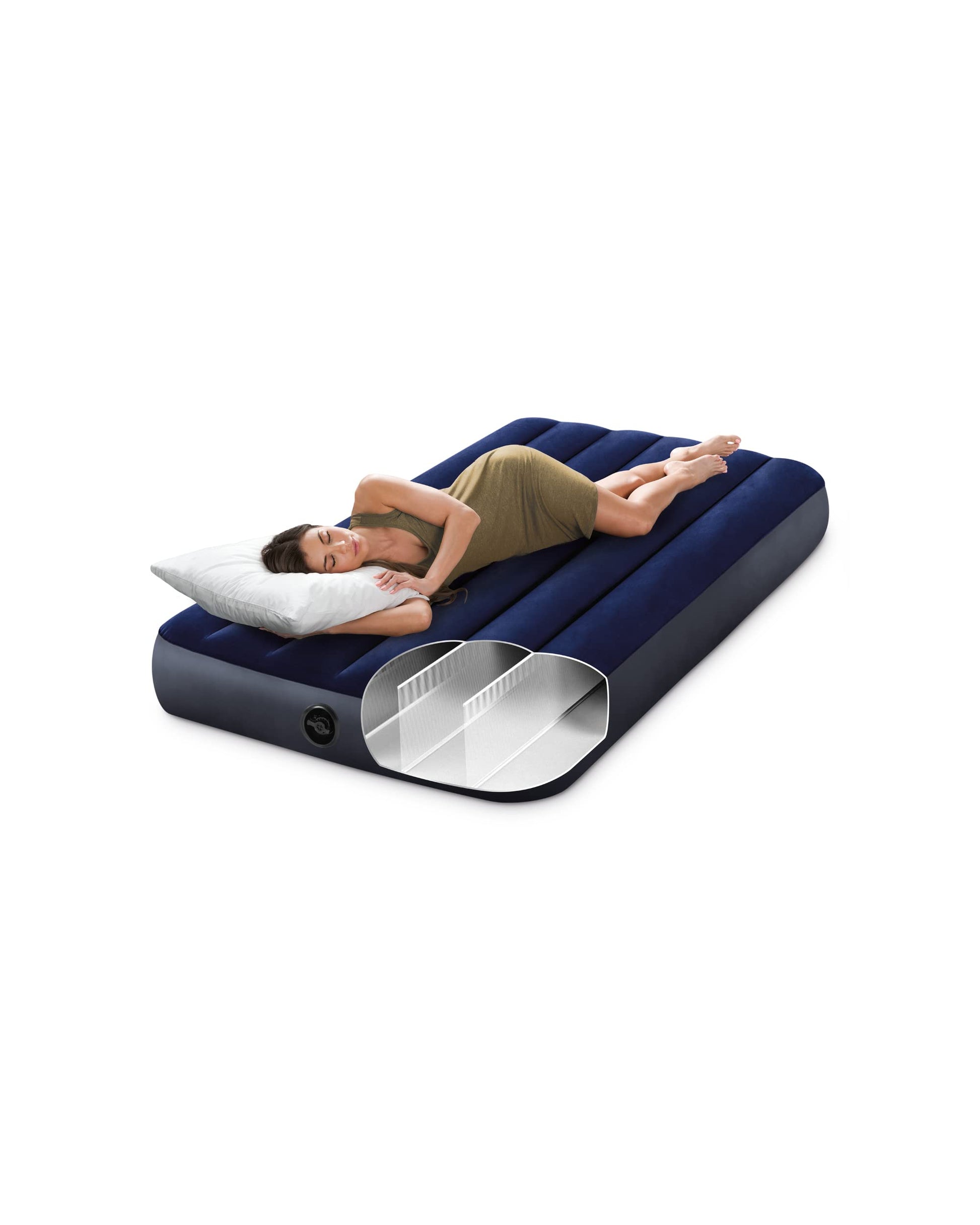Intex 64757E Dura-Beam Standard Downy Air Mattress: Fiber-Tech - Twin Size - 10in Bed Height - 300lb Weight Capacity - Pump Sold Separately