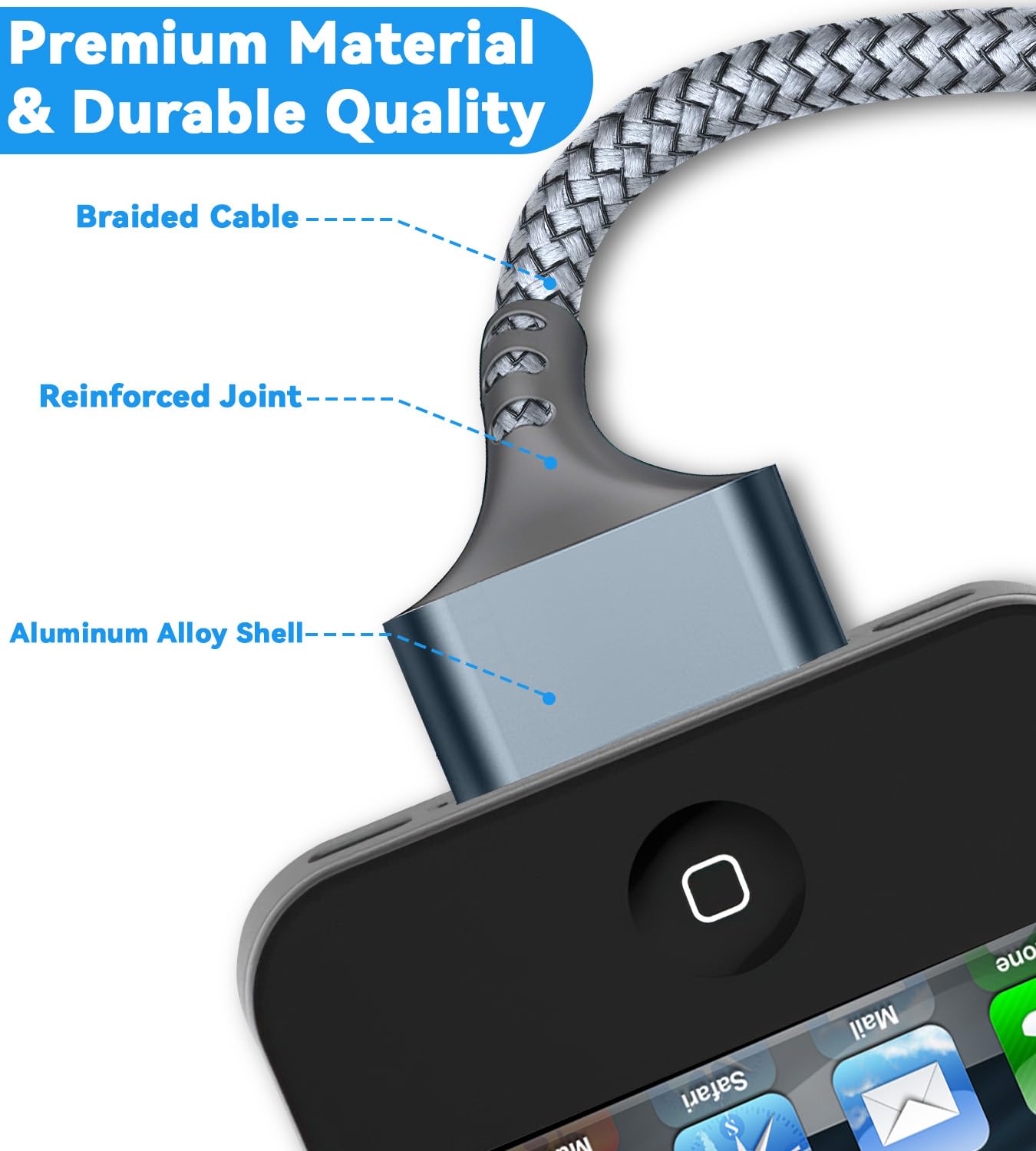 Herfair USB to 30 Pin Charger Cable Nylon Braided USB Charging Cord Compatible with i-Phone 4/4s/3G/3GS, iPad 1 2 3, iPod Touch 4 3 2 1, iPod Classic 3 2 1 (3FT)