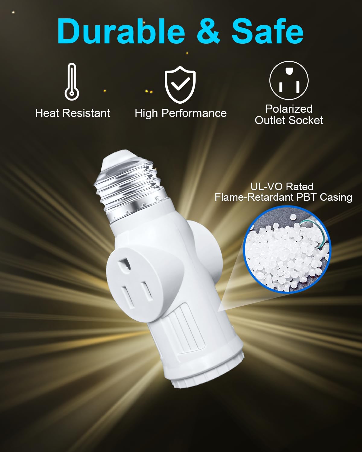Light Socket Outlet Adapter, 3 Prong Light Socket Adapter, Polarized Light Bulb Outlet Socket, to Plug Adapter for Garage Porch (White, 2)