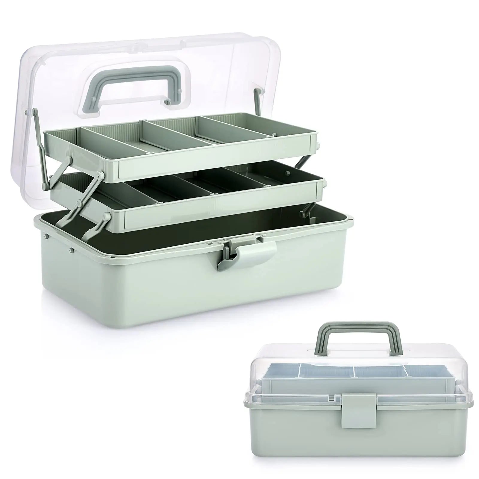 BTSKY 3-Layer Plastic Dividing Storage Craft Organizer with Adjustable Spacers and Portable Handled Multipurpose Home Utility Box for Medicine, Sewing and Art Supply