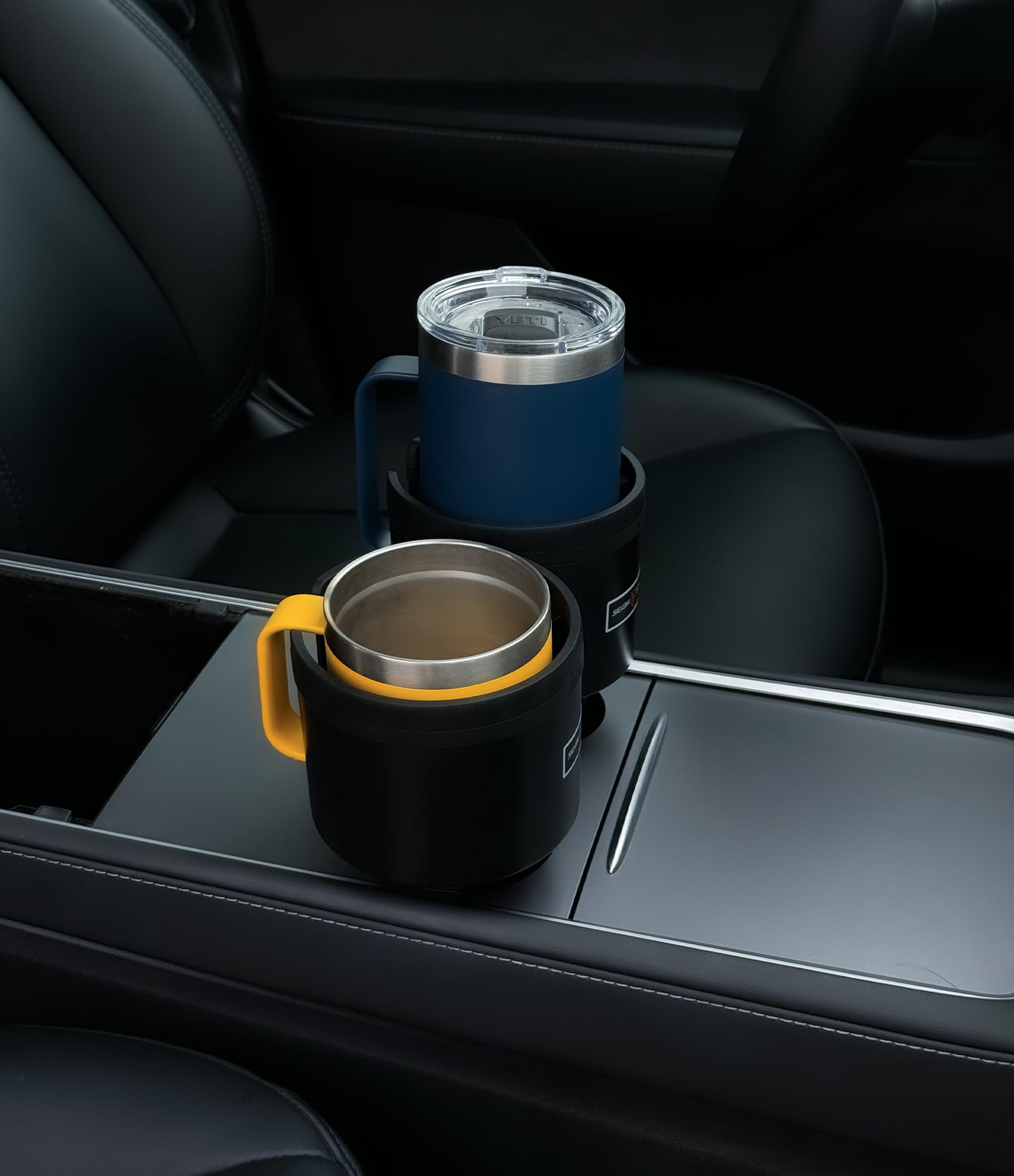 Seven Sparta Car Cup Holder Expander with Adjustable Base, Compatible with Hydro Flasks 32/40 Ounce, Compatible with Yeti Ramblers 20/26/30 Ounce, Other Bottles in 3.4"-3.8" (Black)