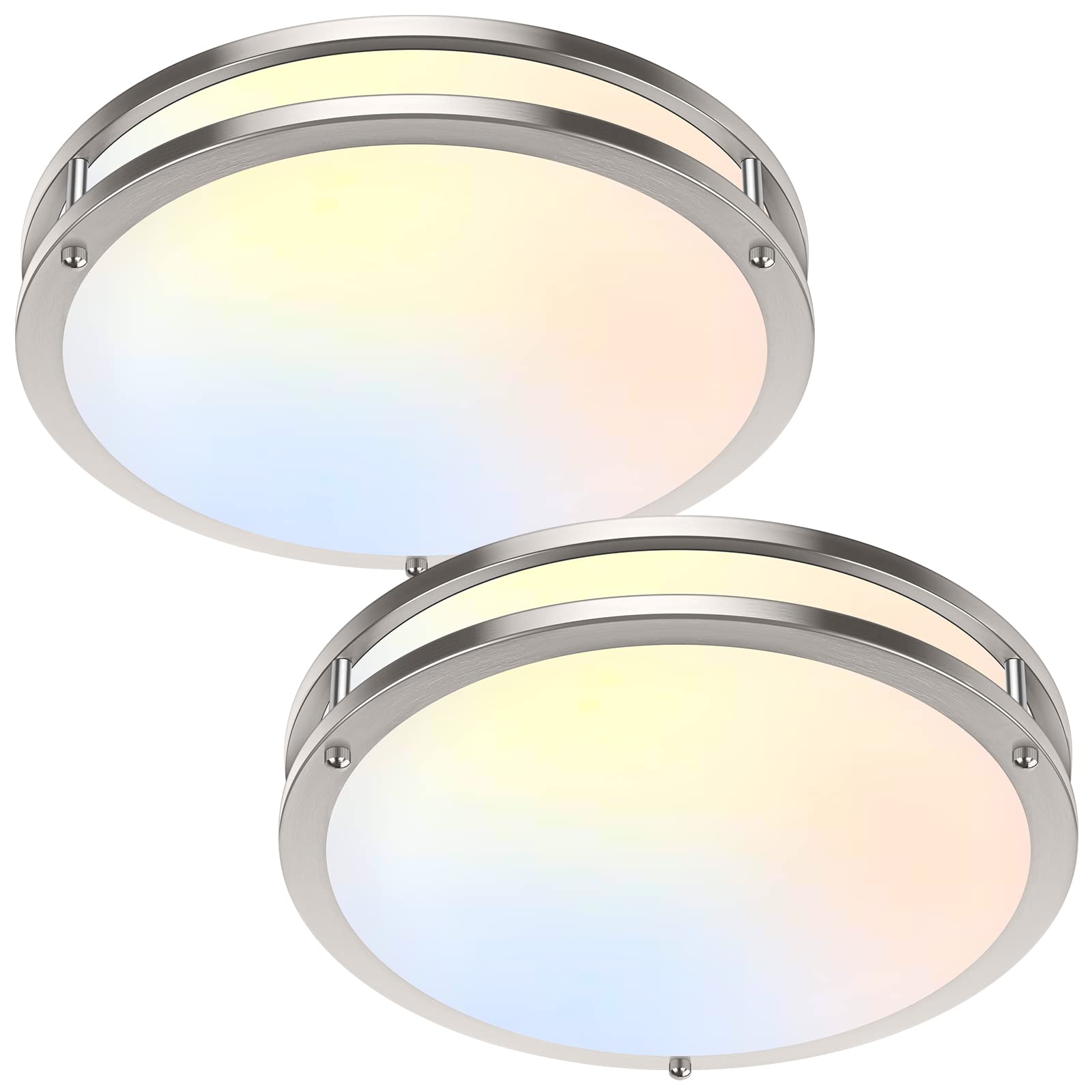 36W LED Deckenleuchten für Schlafzimmer Küche, 3600lm Superhell, Dimmbare Aufbauleuchten 6500K/5000K/4000K/3000K/2700K Einstellbare Moderne Lampen 2ER-PACK, 13 Zoll, Nickel