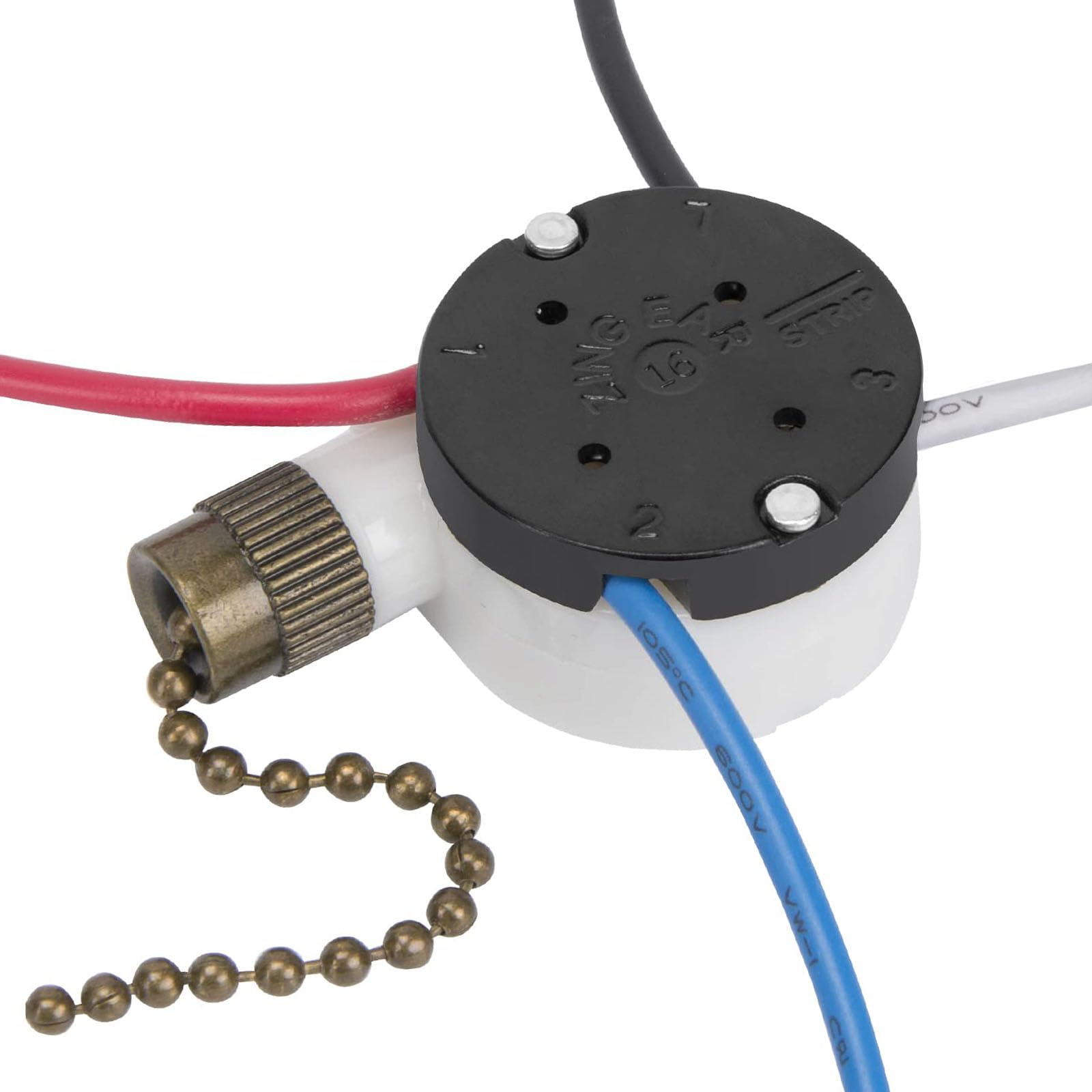 Deckenventilator-Schalter Zing Ear ZE-208s E89885 3 Geschwindigkeiten 4-Draht-Zugschnurschalter Lüfter Lichtschalter Ersatzteil mit 4 vorinstallierten Drähten (Bronzekette)