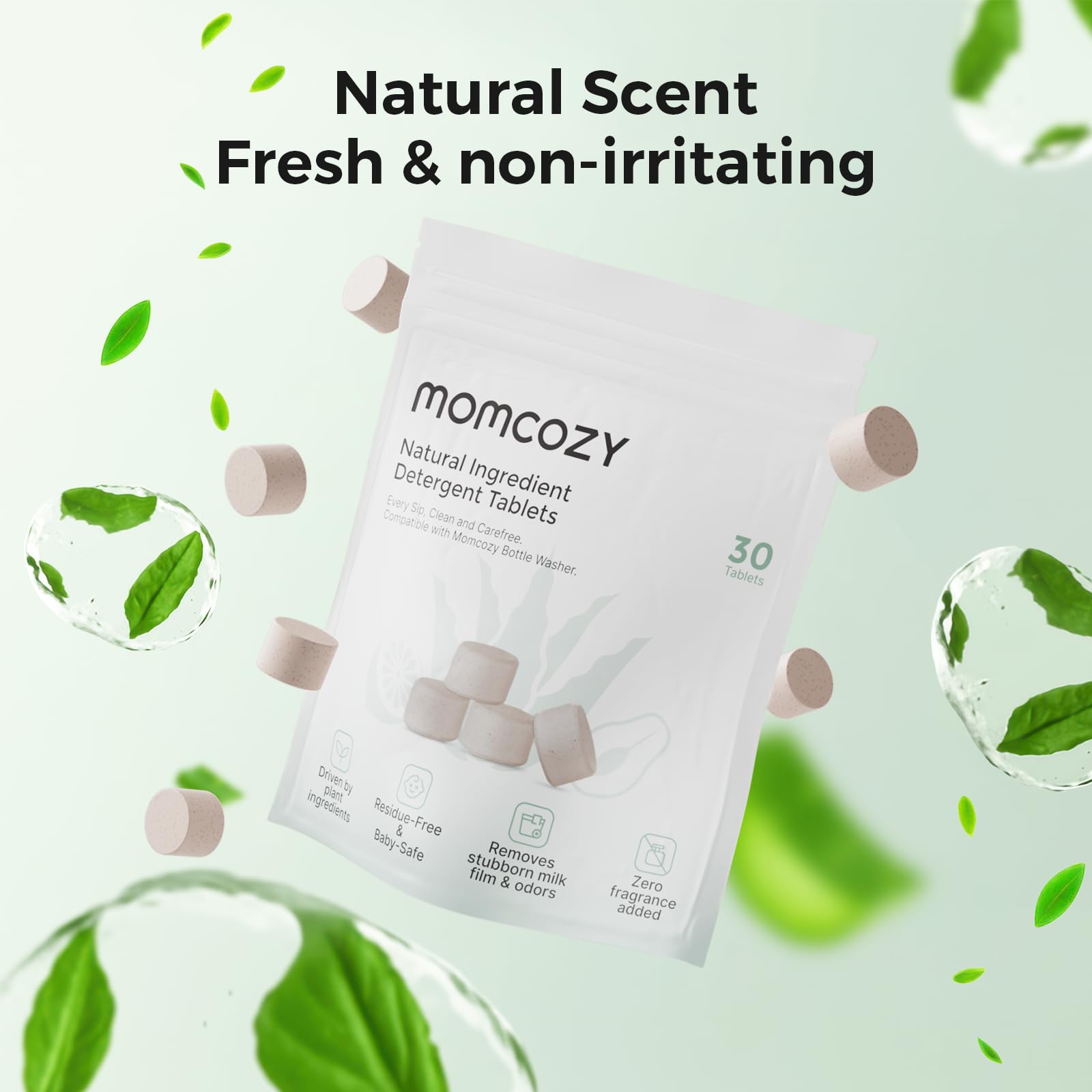 Momcozy Natural Washing Block for Baby Bottle Washer, Powerful Plant-Based Formula, Safe & Residue-Free, 120 Tablets