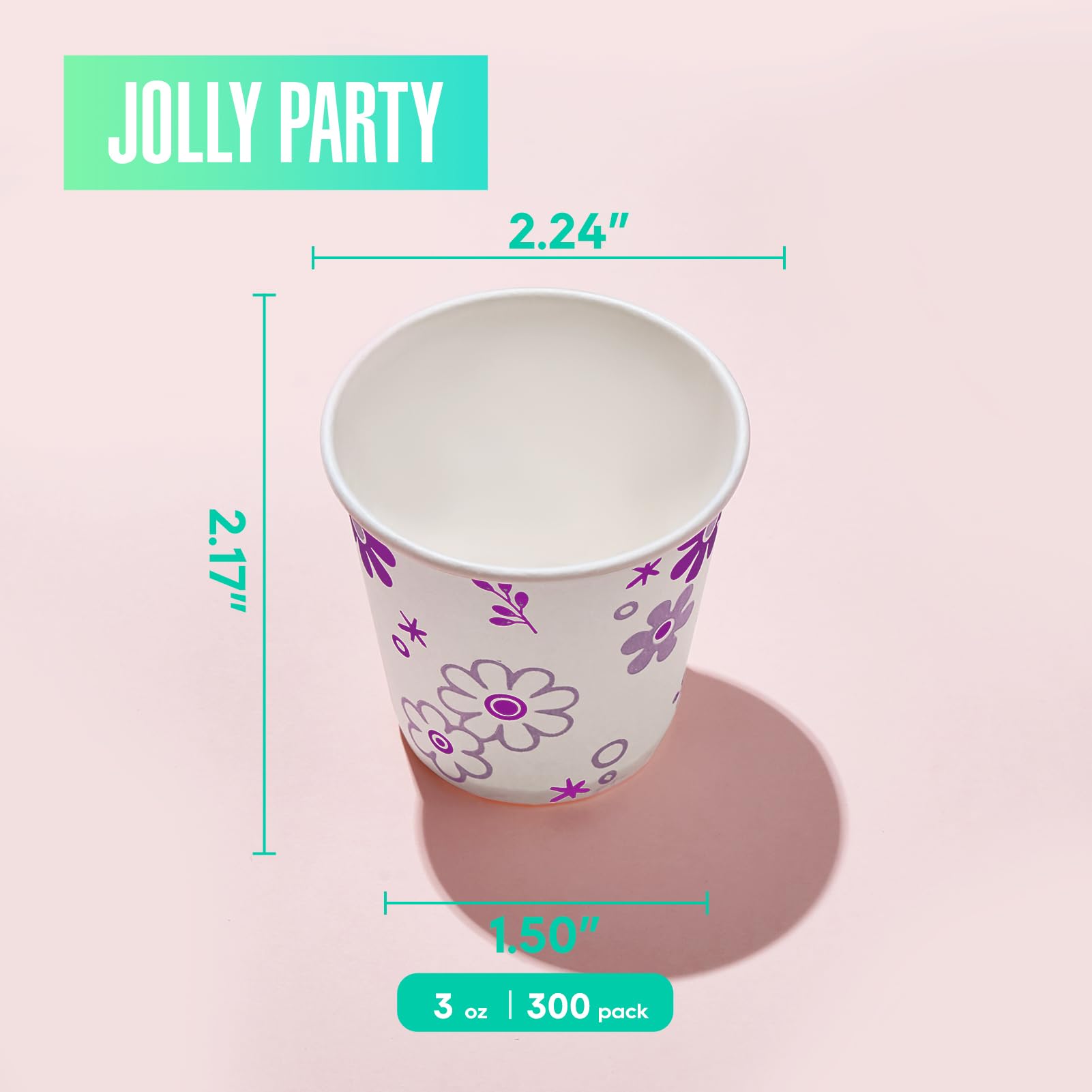 [300 Pack] 3oz Disposable Bathroom Cups, Paper Mouthwash Cups, Cold Disposable Drinking Cup for Party, Picnic, BBQ, Travel, and Event, Purple Floral