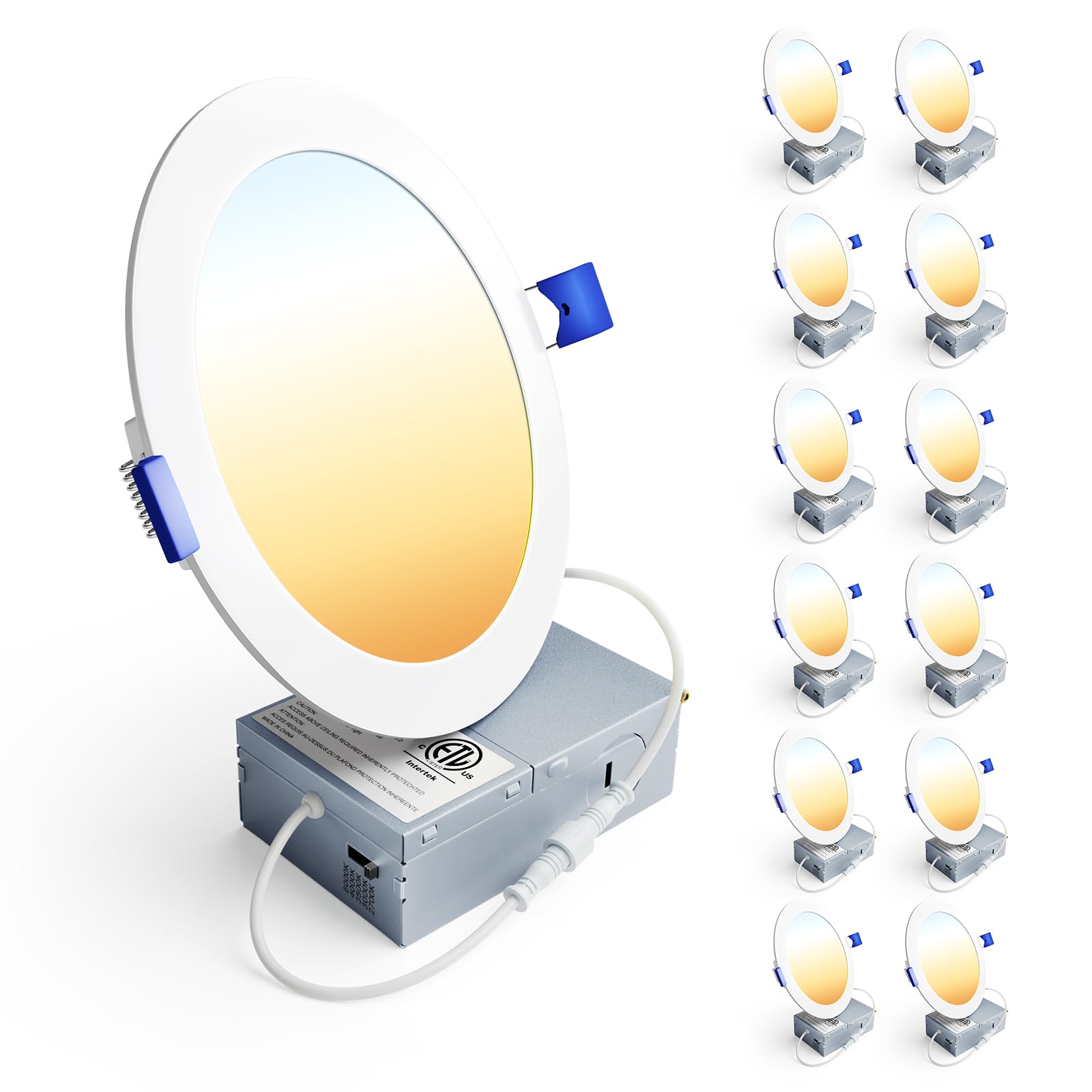 Ensenior 12er Pack 6 Zoll LED Einbauleuchte, dimmbar, 2700K-5000K 5CCT, 1200LM 12W 120V, hohe Helligkeit, Canless Wafer Downlight - ETL&FCC&IC