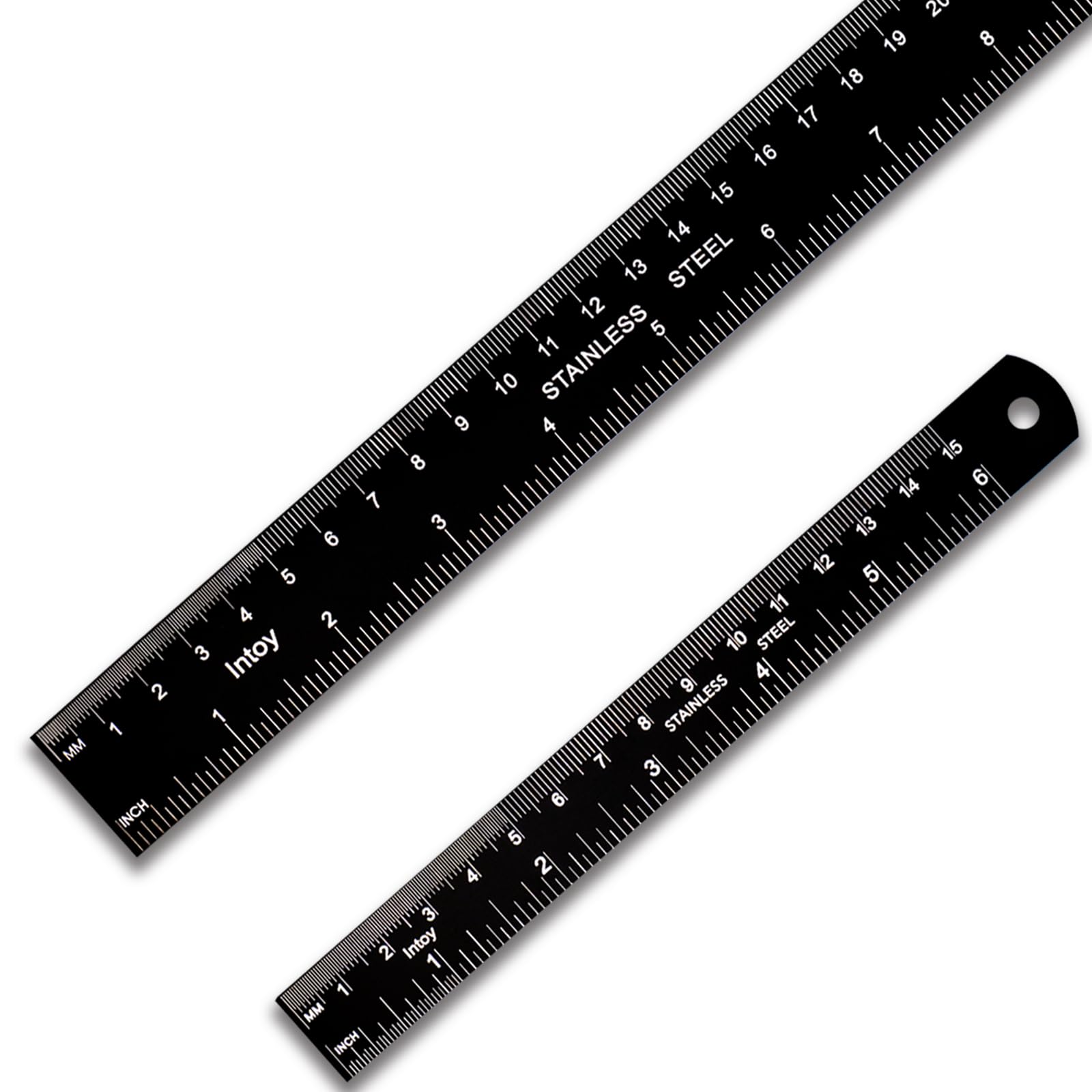 Zotemo Metal Ruler Kit 12 Inch and 6 Inch, Stainless Steel Rulers with Centimeters, Millimeters, Inches and Conversion Table for Office and School, Easy to Read Metric Rule Set, 2 Pack