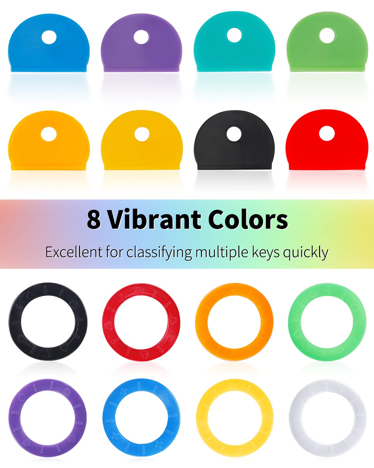 Vibit 16 Pack Colorful Plastic Key Cap Tags and Identifier Covers for Standard Flat House Keys, 2 Styles