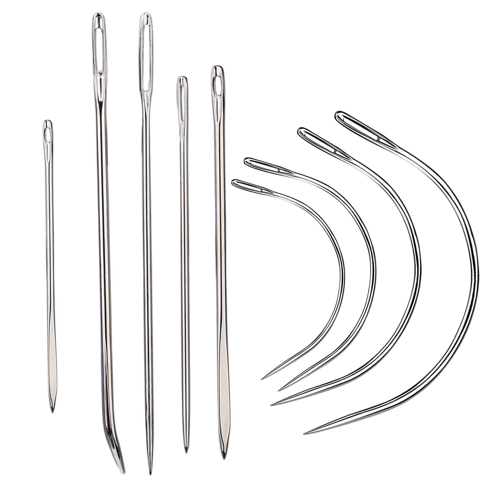 9 Pcs Heavy Duty Hand Sewing Needles Kit,Leather Sewing Needles with 5 Leather Hand Sewing Needle and 4 Curved Needle for Home Upholstery,Leather Needles for Hand Sewing,Carpet Canvas Repair...