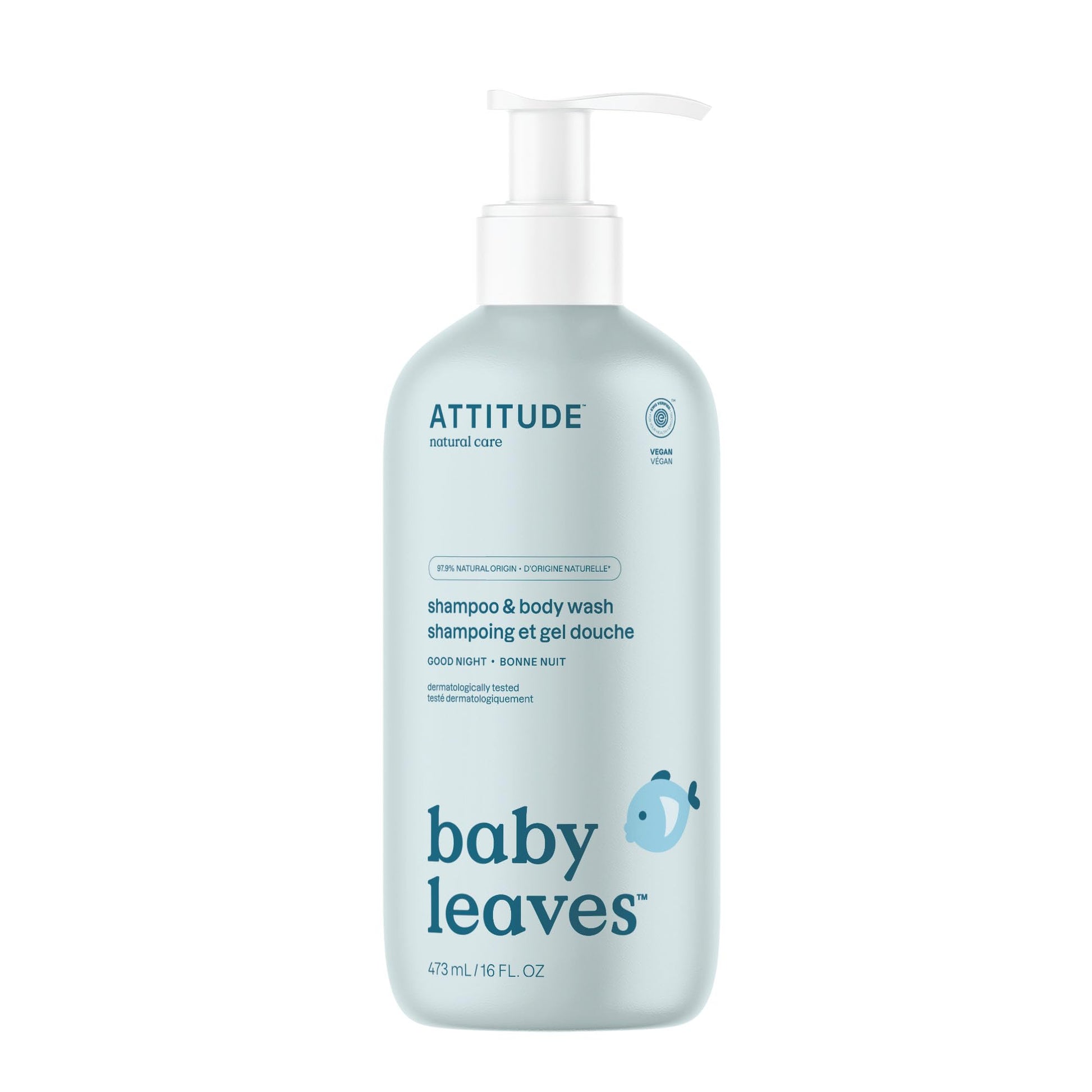 ATTITUDE 2-in-1 Shampoo and Body Wash for Baby, EWG Verified, Dermatologically Tested, Vegan, Good Night, 16 Fl Oz