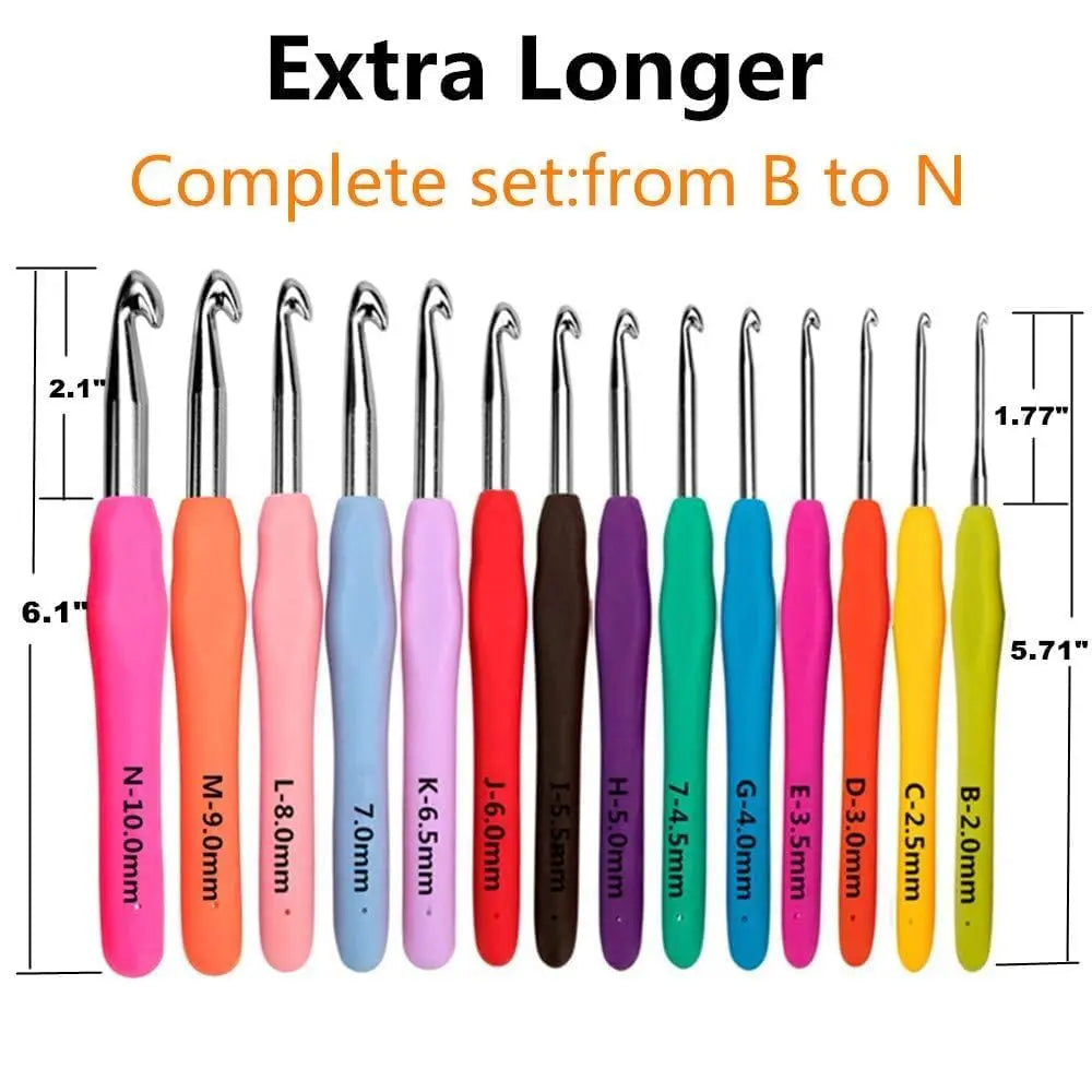 Yarniss Crochet Hooks,14 Size Crochet Set 2mm(B)-10mm(N), Ergonomic Crochet Hooks Set with Case for Beginner,Long Crochet Needles
