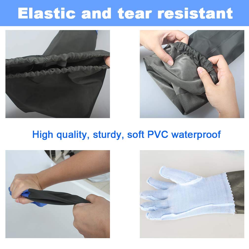 Haiou PVC Chemical Resistant, Long Rubber, Heavy Duty Waterproof Gloves for Chemical and Acid Work, 25 inches, Large-(Blue)