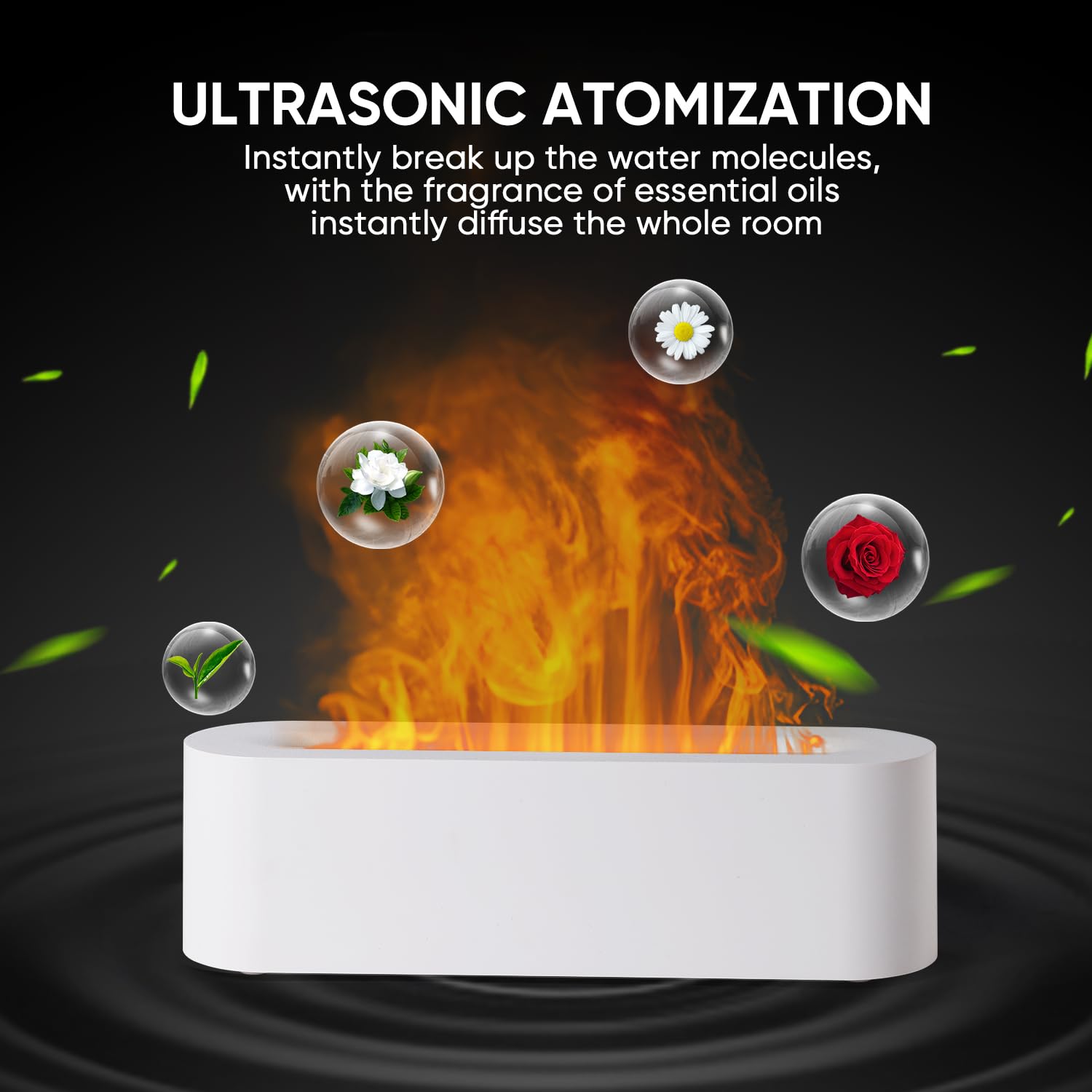 YALEDI Essential Oil Diffuser, Fireplace Fire Flame Aromatherapy Diffuser, 150ml Ultrasonic Cool Mist Humidifier, Scent Aroma Diffuser with 7 Colors Light, Timer & Auto-Off for Home, Room (White)