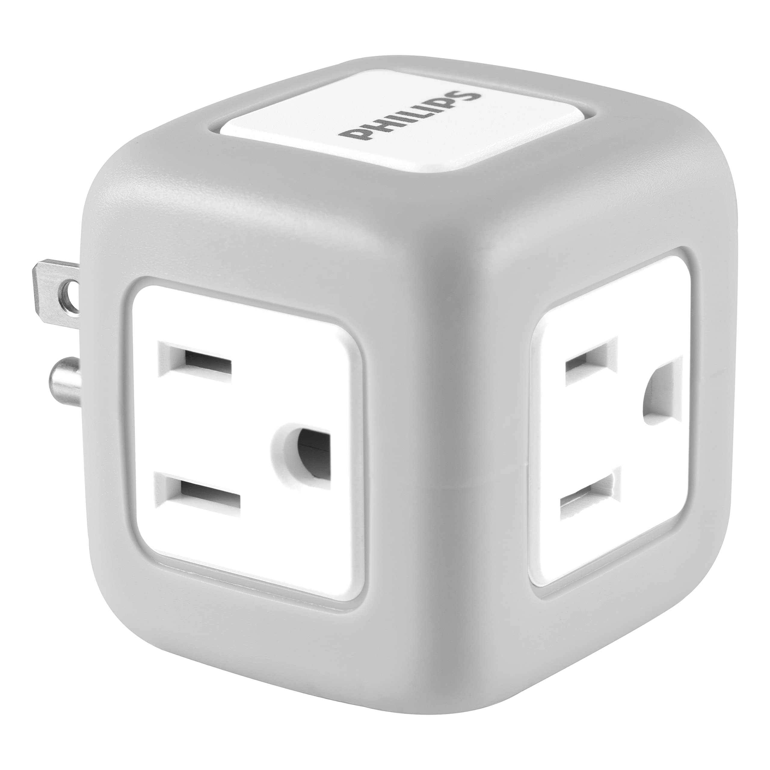 Philips 3-fach Steckdosenadapter, Überspannungsschutz, Ladestation, geerdeter Wandstecker, 3-polig, platzsparendes Design, Grau, SPP3002GR/37