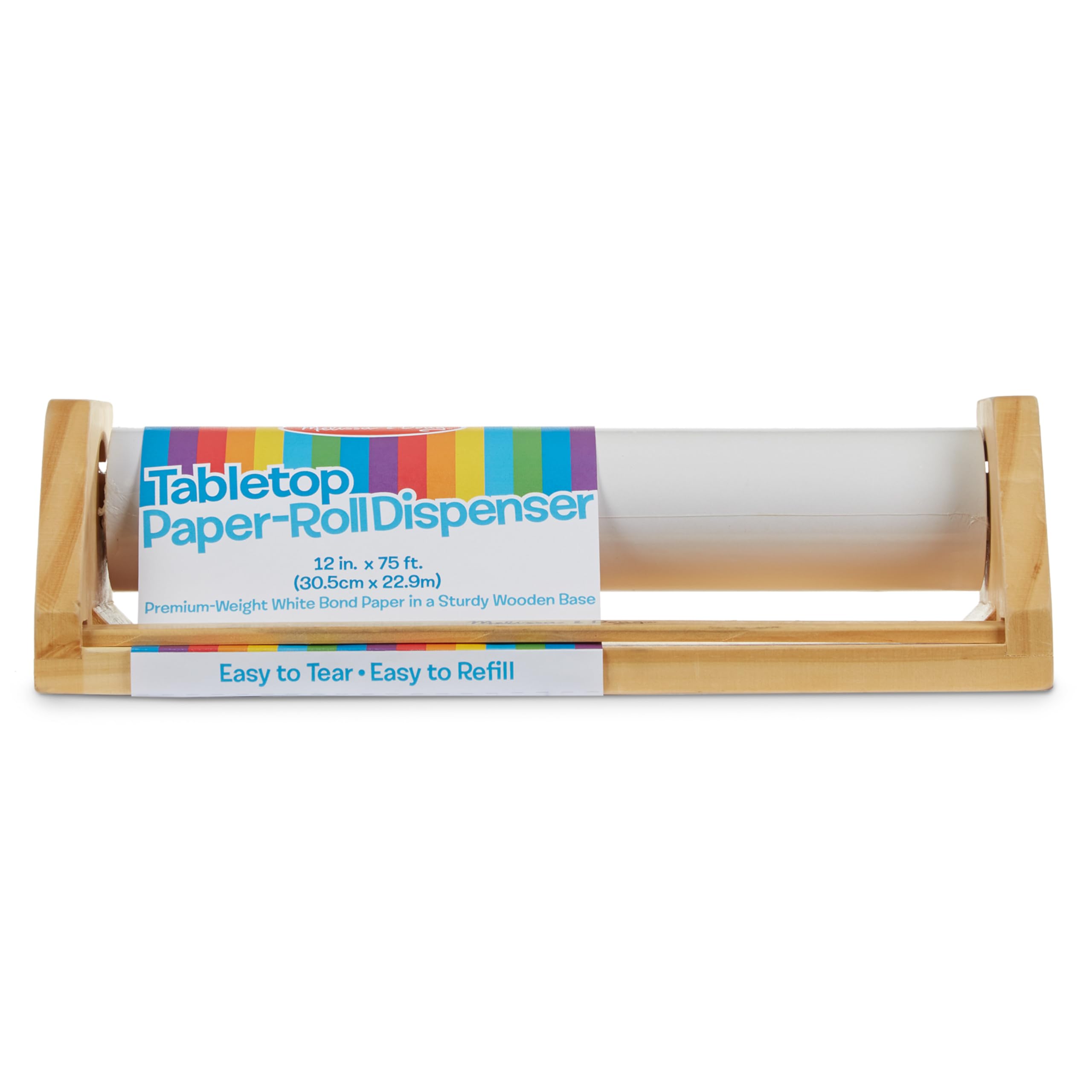 Melissa & Doug Wooden Tabletop Paper Roll Dispenser with White Bond Paper (12 inches x 75 feet)
