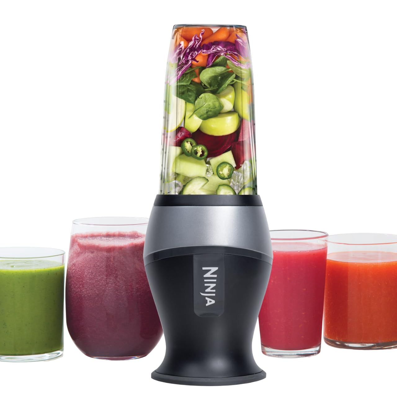 Ninja Fit Kompakt-Personal-Mixer, tragbarer Mixer für Smoothies, Shakes, Zubereitung von Speisen und gefrorene Zutaten, 700-Watt-Basis, (2) 470-ml-Becher und Trinkdeckel, Schwarz QB3001SS
