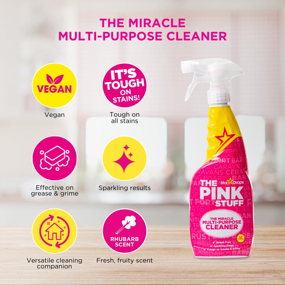 Stardrops - The Pink Stuff - The Miracle Cleaning Paste, Multi-Purpose Spray, Bathroom Foam Spray, Window & Glass Cleaner, and Cream Cleaner Bundle