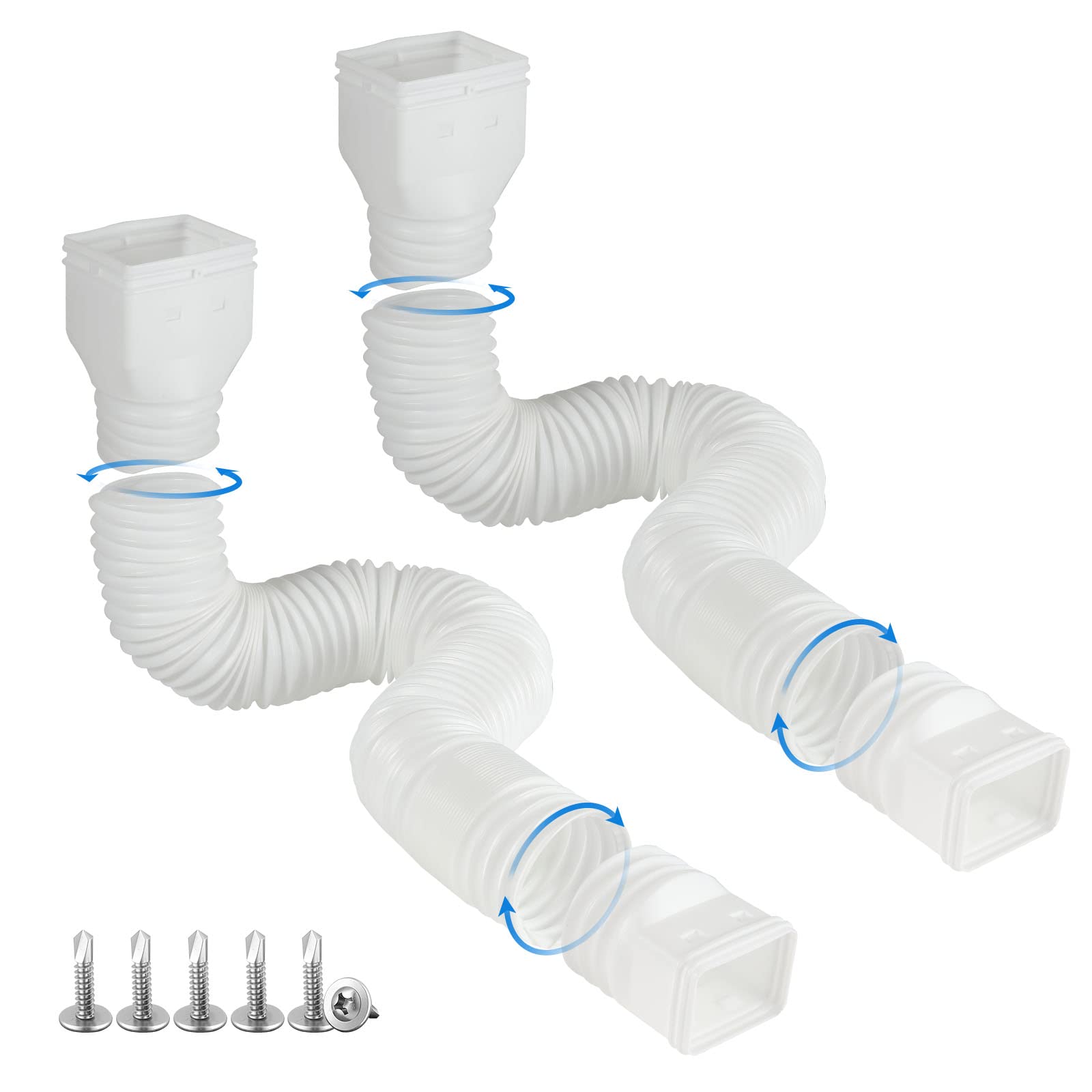plusgutter Weiß-2er-Pack Regenrinnen-Fallrohrverlängerungen Flexibel, Ablaufrohr-Verlängerung, Fallrohr-Ablaufverlängerung, Rinnenverbinder Regenwasserableitung, ausziehbar von 21 bis 68 Zoll