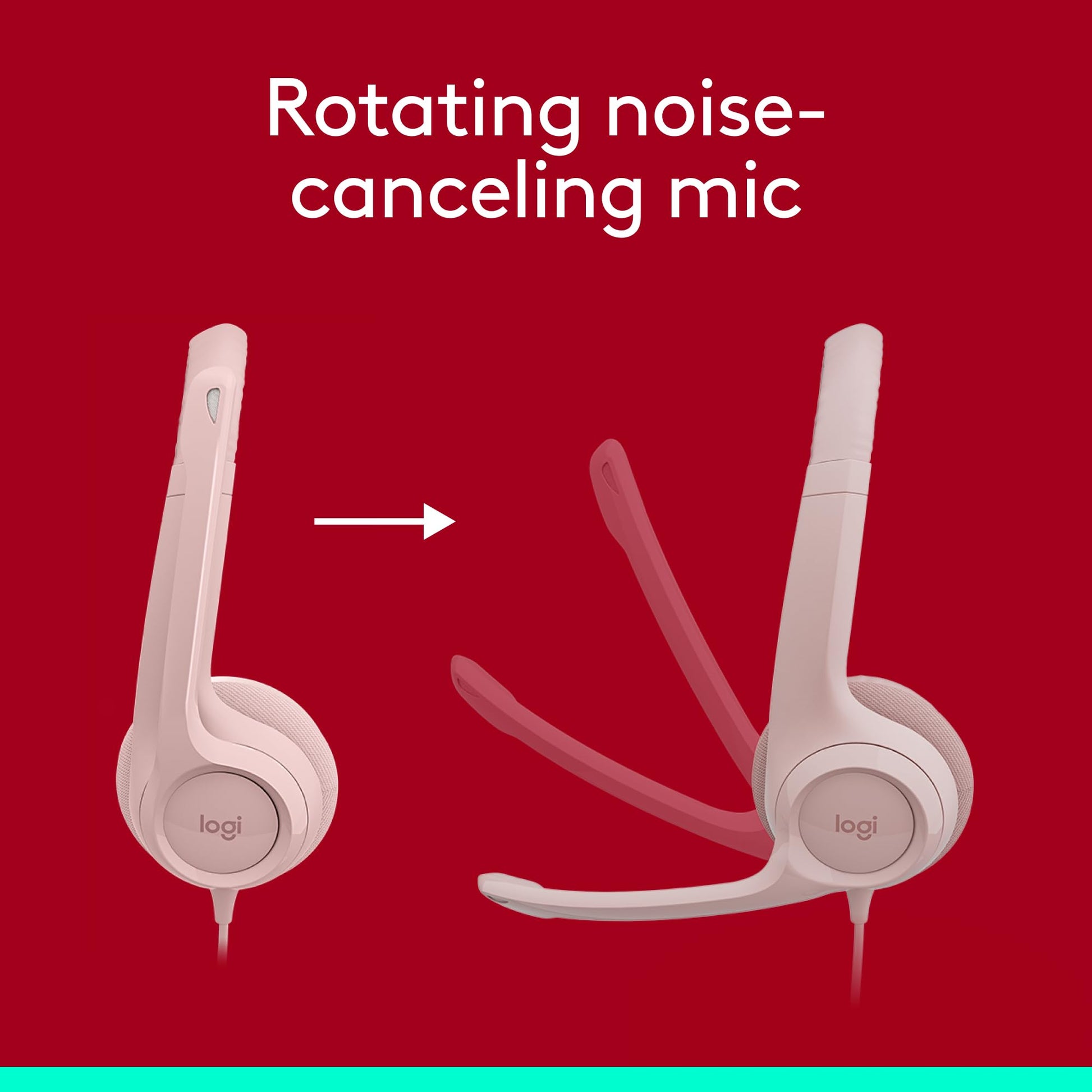 Logitech H390 Gaming Headphones, Wired Headphones with Mic, USB Headset with Microphone for PC, Noise Cancelling Microphone for Video Meetings, Music, Gaming - Rose