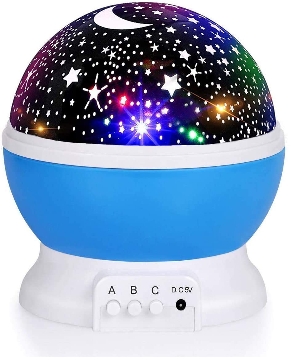RICTLY Nachtlicht für Kinder, Kinder Nachtlicht Nebel 360-Grad-Rotation – 4 LED-Lampen, 12 Lichtfarben Sternenprojektor wechselnd mit USB-Kabel, romantische Geschenke für Männer, Frauen, Kinder