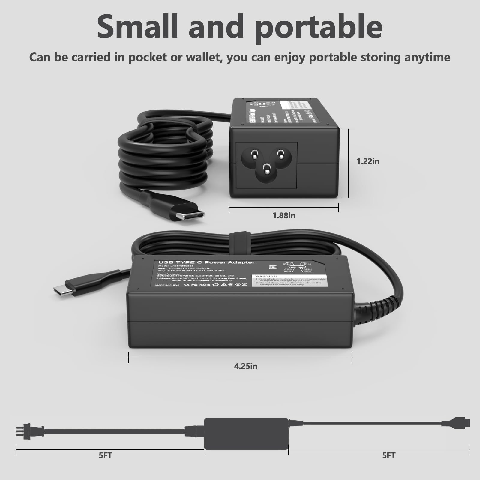 GKLSPL 65W USB C Laptop Charger Compatible with Dell Laptop and More USB Type C Power Adapter
