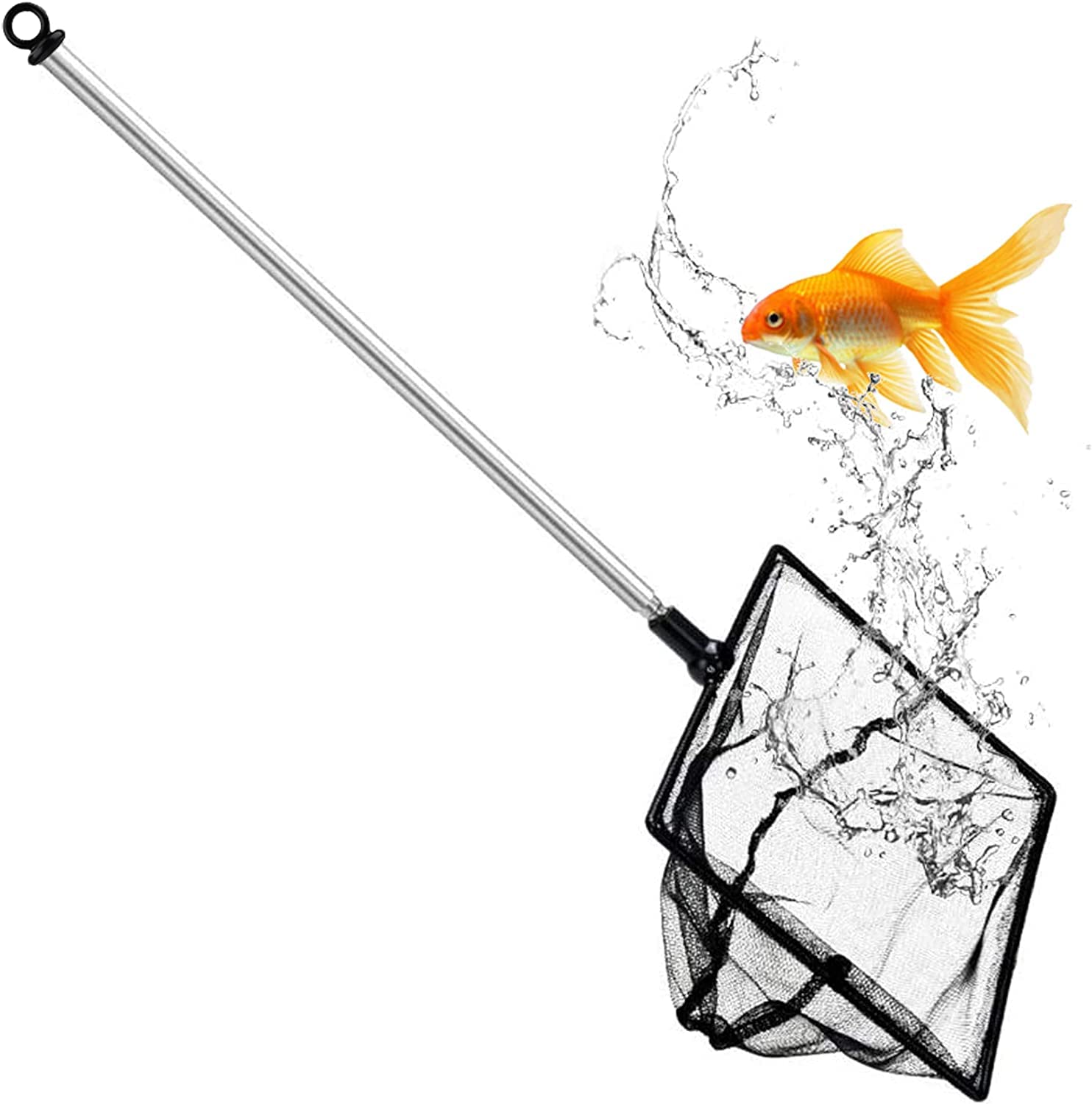 Grepol-V Fish Net for Fish Tank, Fine Mesh Aquarium Net with 9-24 Inch Stainless Steel Long Handle, Extendable Fishing Tank Net for Fish Shrimp Tank, Pond, Creek (4 inch)