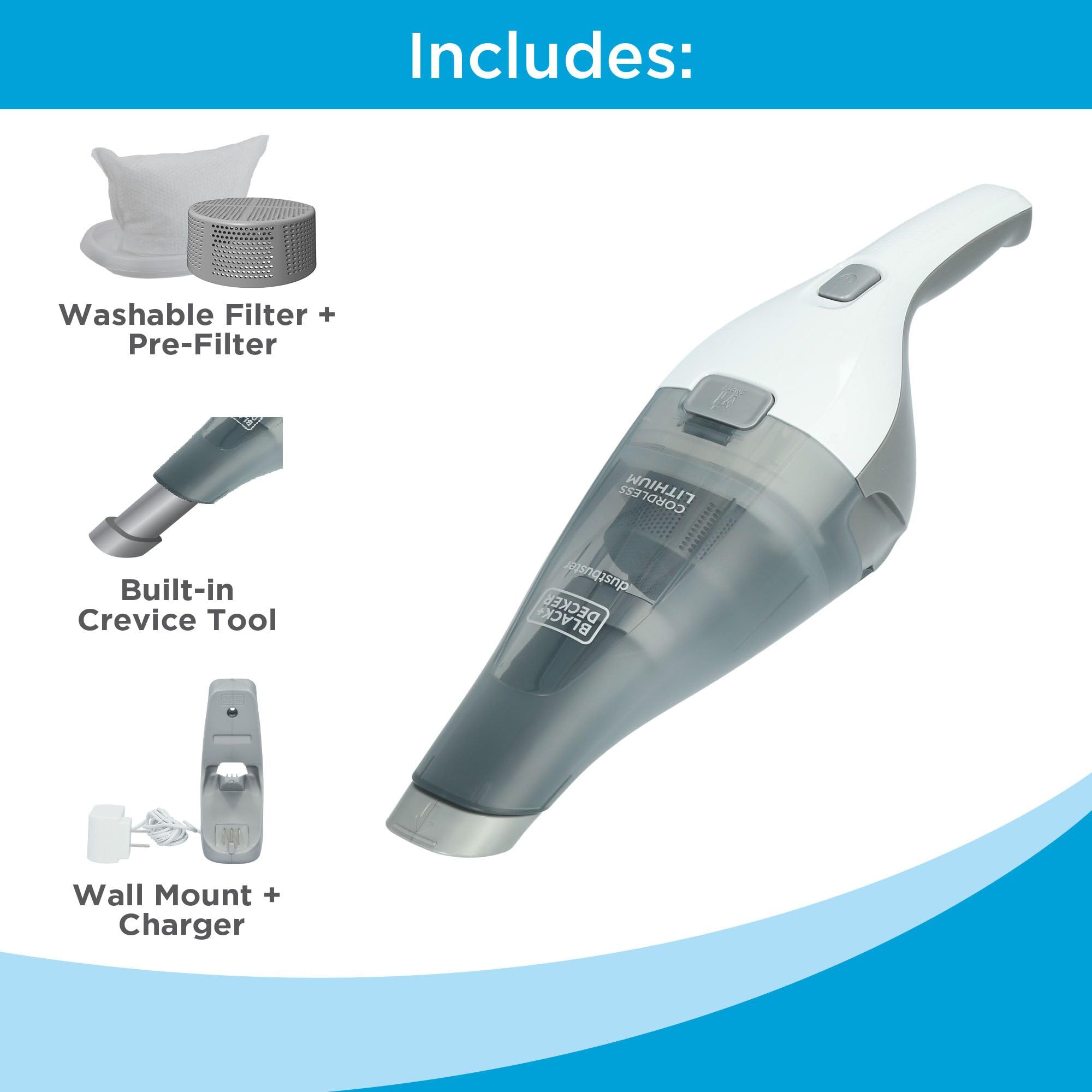 BLACK+DECKER dustbuster QuickClean Cordless Handheld Vacuum, Car Vacuum Portable (HNVC215B10)