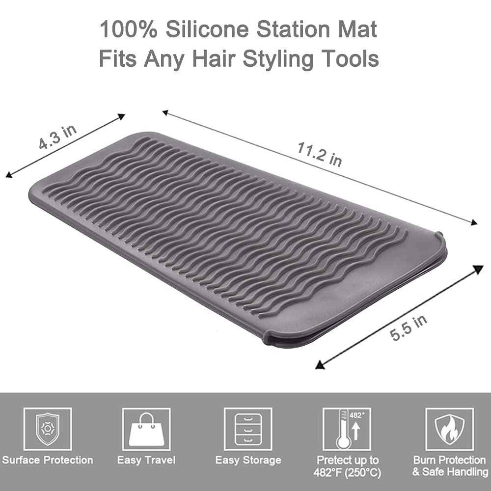 Heat Resistant Mat for Hair Tools, Silicone Heat Mat & Holder for Curling Iron, Professional Portable Travel Flat Iron Mat Pad Pouch Case Cover for Countertop