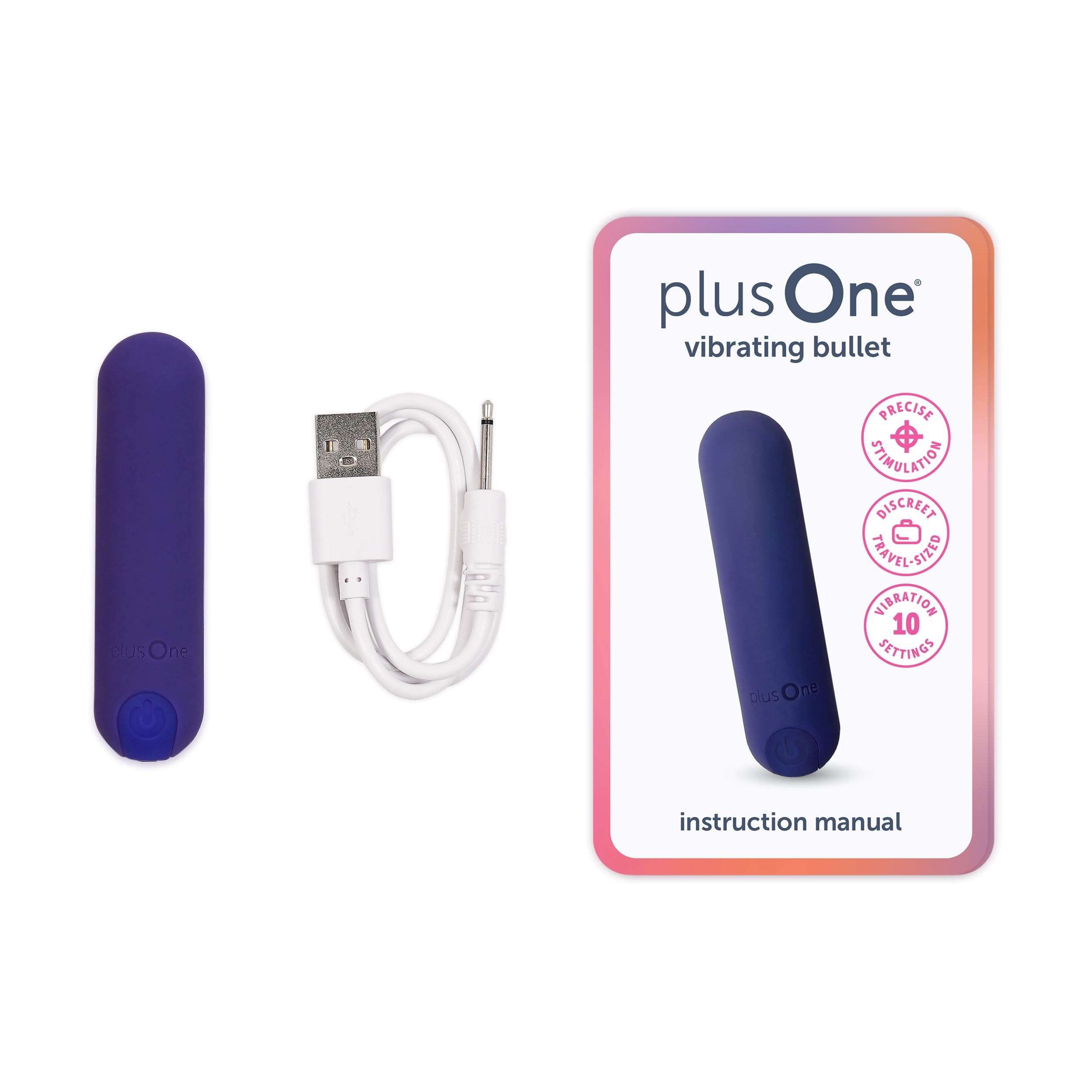 plusOne Bullet Vibrator for Women, Mini Vibrator Made of Body-Safe Silicone, Fully Waterproof, USB Rechargeable, Sex Toy Personal Massager with 10 Vibration Settings, Purple