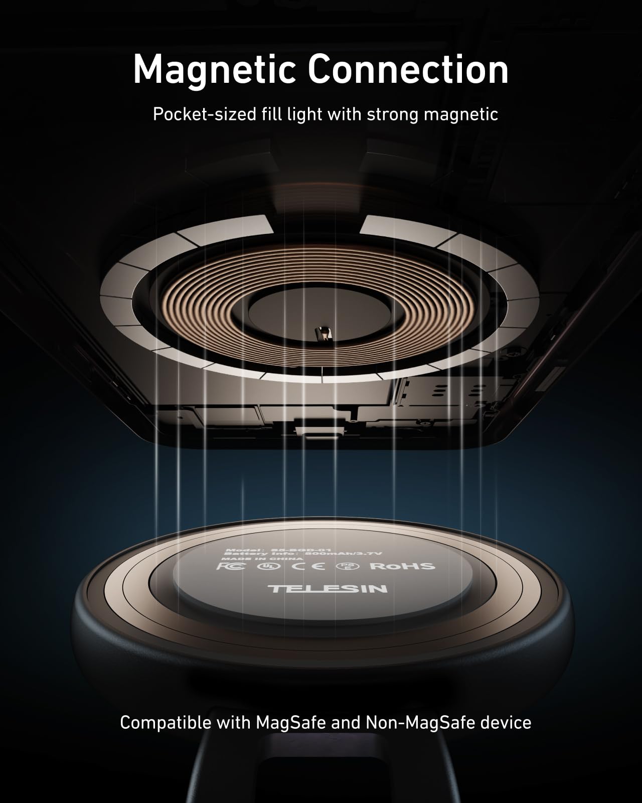 TELESIN C03 Magnetic Selfie Light, Phone Light Compatible with iPhone Magsafe, CRI97 360° LED Selfie Ring Fill Light with Mirror for Selfies/Photography/TikTok/Zoom Calls/Video Conference