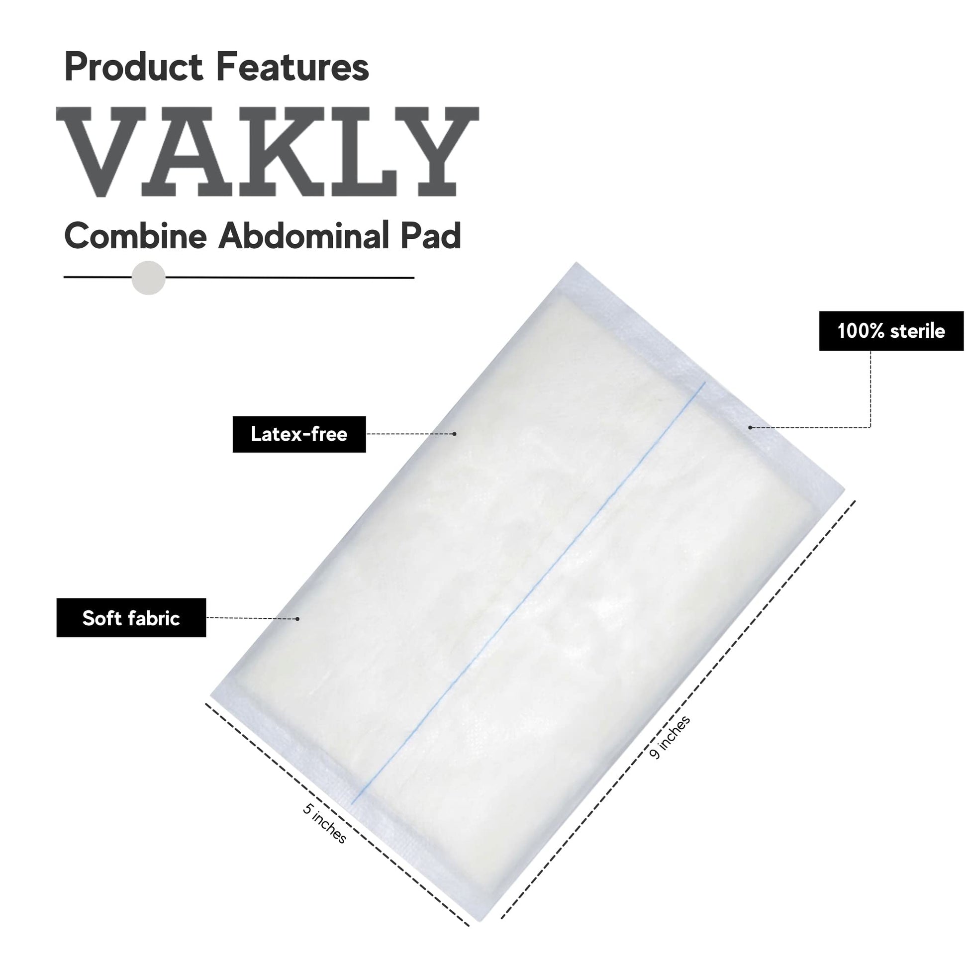 Vakly ABD Combine Abdominal Pads 5x9 Inches [20 Pack] High Absorbency Sterile Individually Wrapped 5''x9'' First Aid Non-Adherent Absorbent Post-Op Gauze - Heavy-Draining, Trauma Wound Dressing