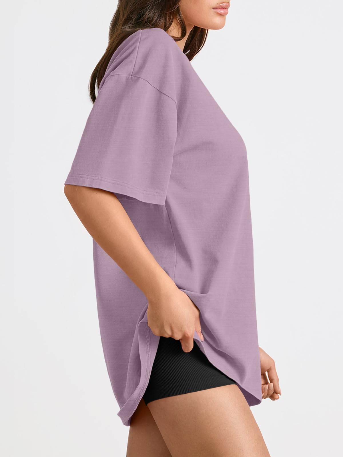 Trendy Queen Womens Oversized Summer T Shirts Back to School Fashion Clothes Workout Plus Size Tops Short Sleeve 2025 DarkPink L