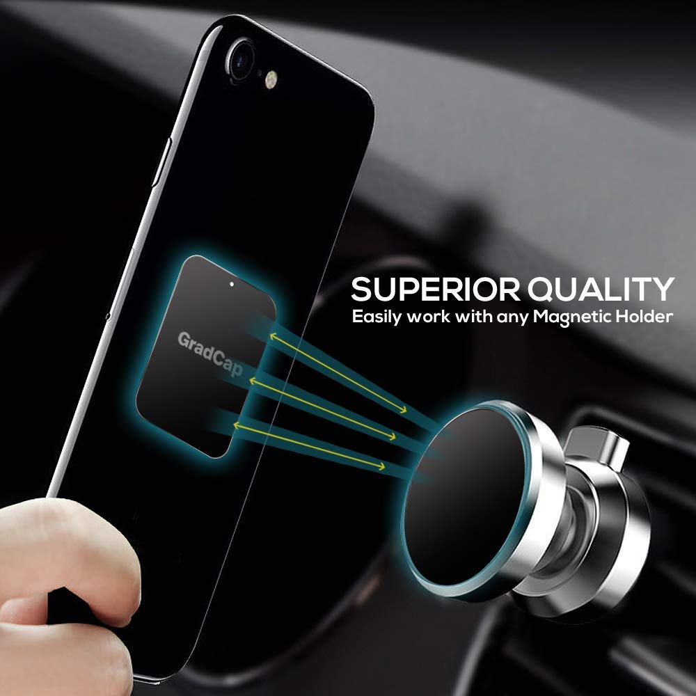 GradCap Metal Plate for Magnetic Phone Mount - 4 Packs Universal Ultra Thin Black Metal Disc w/Strong 3M Adhesive Sticker - Replacement Accessory Kit - 2 Rectangle (1.75"x2.5") & 2 Round (1.5"x1.5")