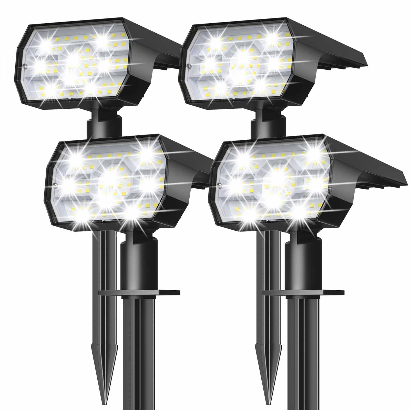 NYMPHY Solarleuchten für Außenbereiche, wasserdicht IP68, 56 LEDs, 3 Beleuchtungsmodi, solarbetrieben, für Garten und Hof, Strahler, Solarleuchten für Außenbereiche – 4 Stück (Kaltweiß)