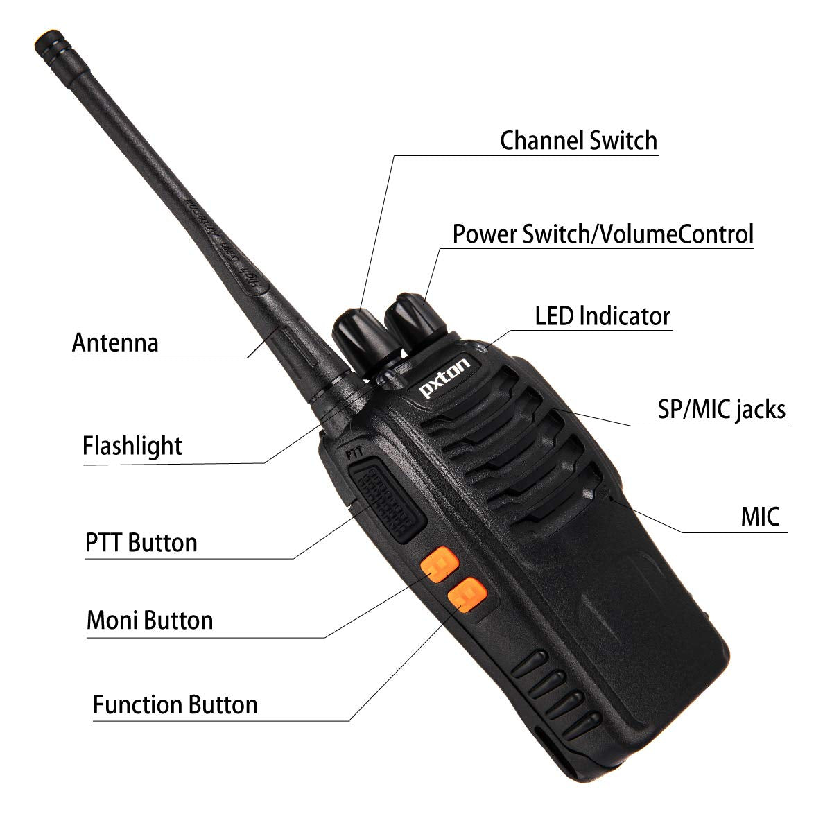 pxton Two Way Radios Long Range Walkie Talkies for Adults with Headphones,16 Channel Handheld 2 Way Radio Rechargeable with Flashlight Li-ion Battery and Charger(6 Pack)