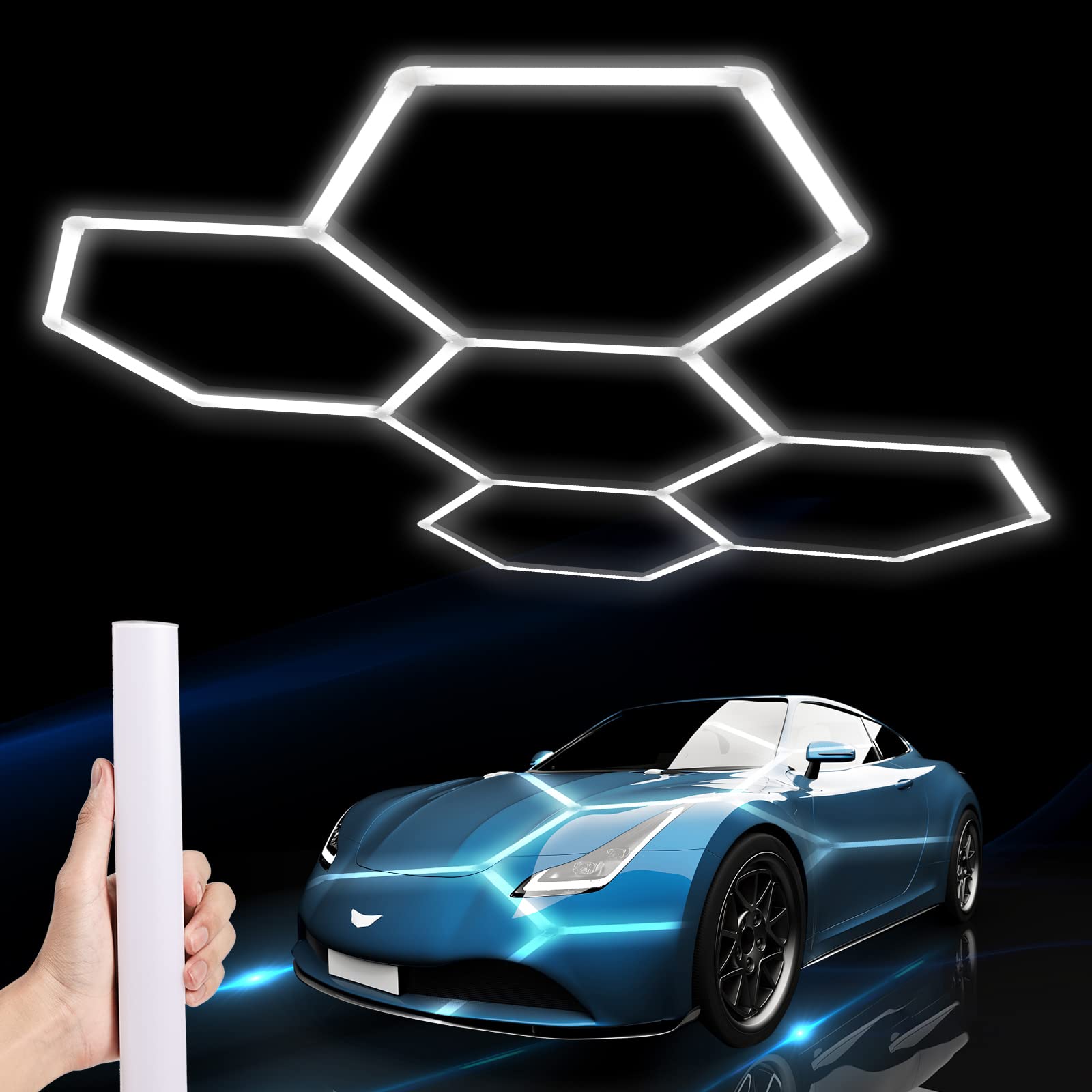 LZHOME Hexagonales LED-Garagenlicht: 25er-Pack aktualisierte größere Größe, 26400LM superhelle LED-Deckenleuchte für Kfz-Aufbereitung für Lagerhalle Werkstatt Fitnessstudio Keller Autopflege Waschraum