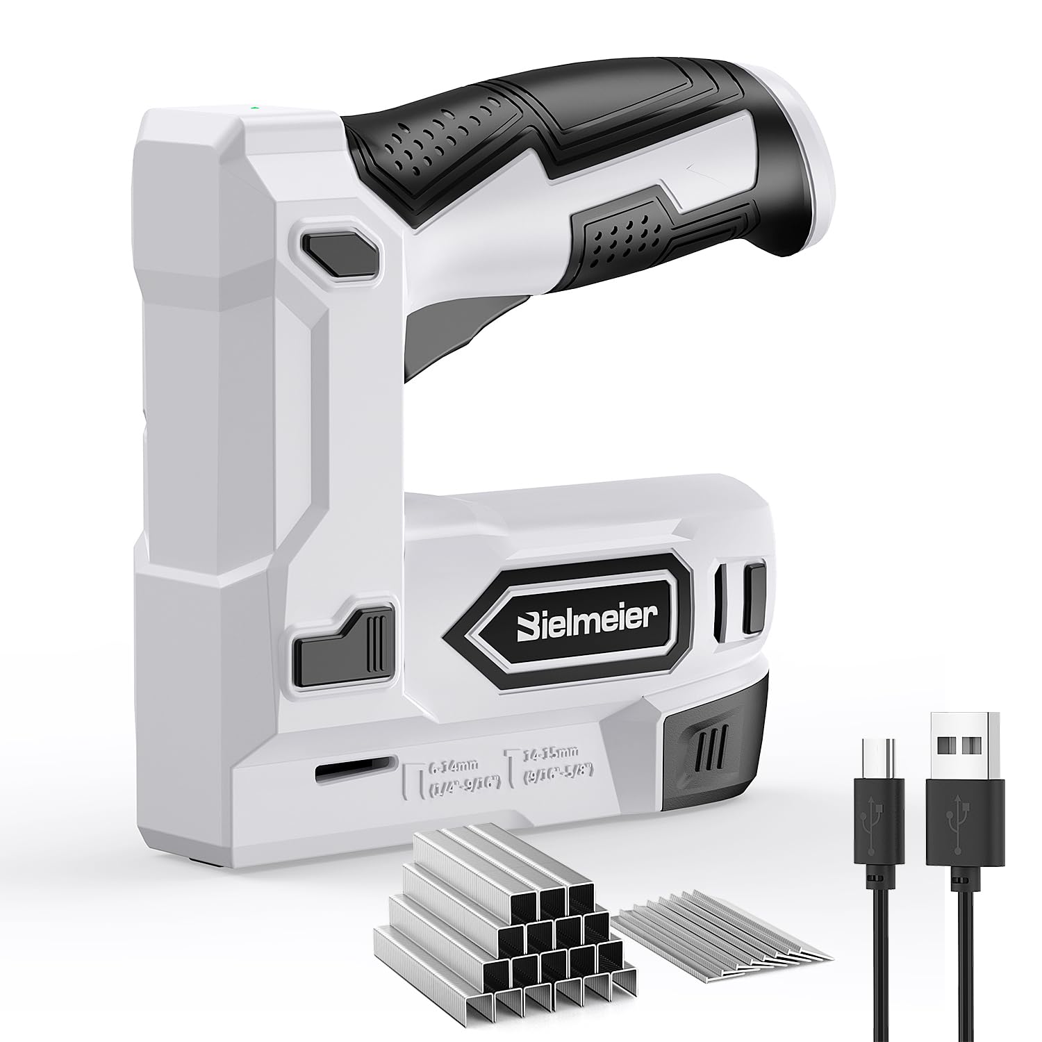 Bielmeier Elektrische Klammerpistole, 2-in-1 Lithium-Ionen Akku-Hefter, 4V Akku-Nagler Kit mit Klammern Nägeln, USB-Ladegerät, Elektrotacker für Polsterarbeiten, Materialreparaturen, Zimmerei, Heimwerken